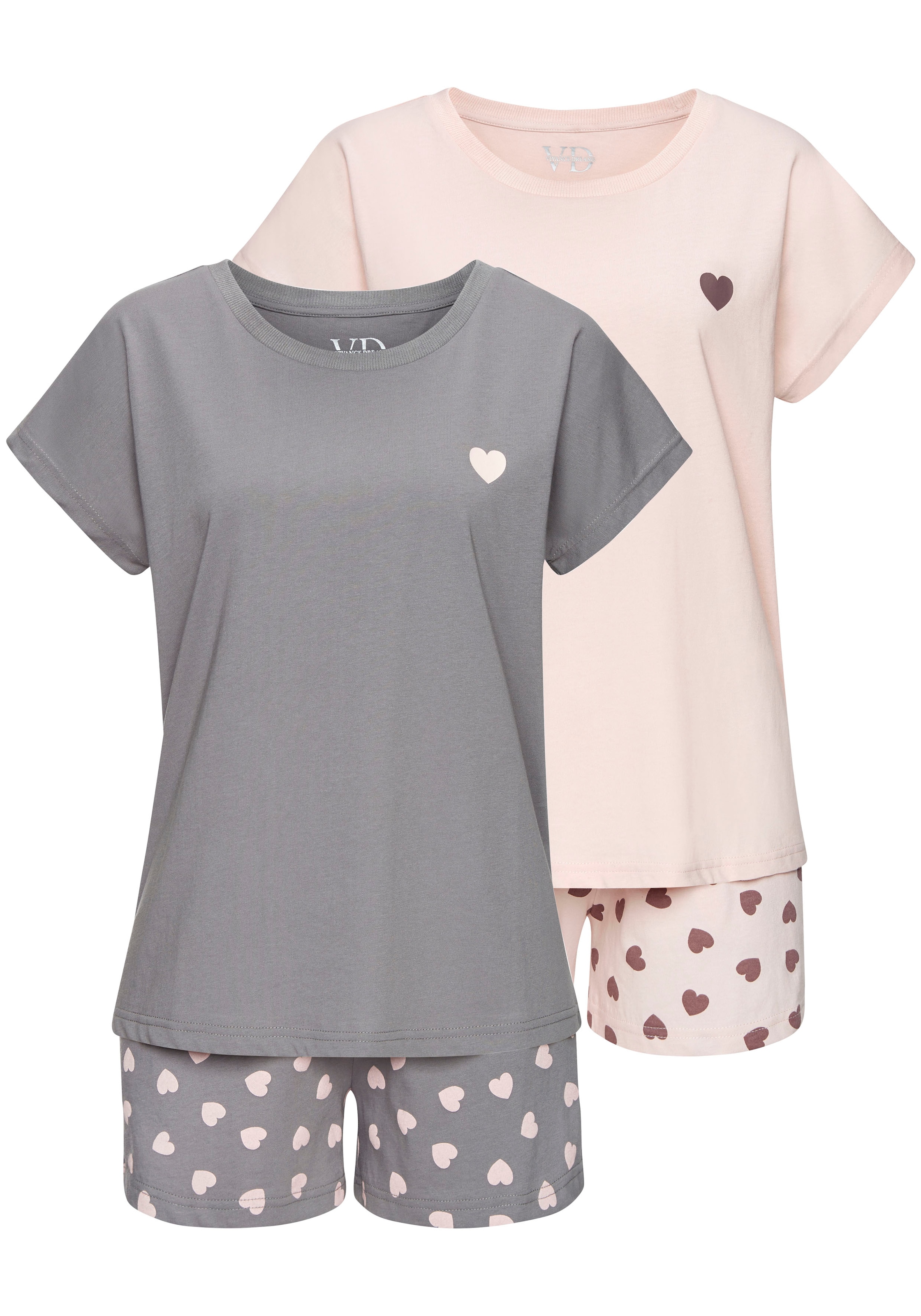 Vivance Dreams Pyjama Spar-Set, 2er Pack, 4 tlg. mit süssem Herzmuster