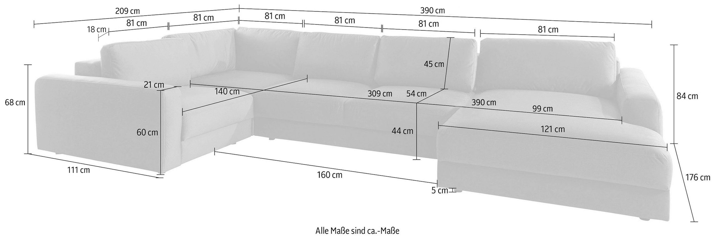 Home affaire Wohnlandschaft »Bloomfield, Mega Polsterecke, Breite 390cm, viel Platz, U-Form« In verschiedenen Grössen bestellbar