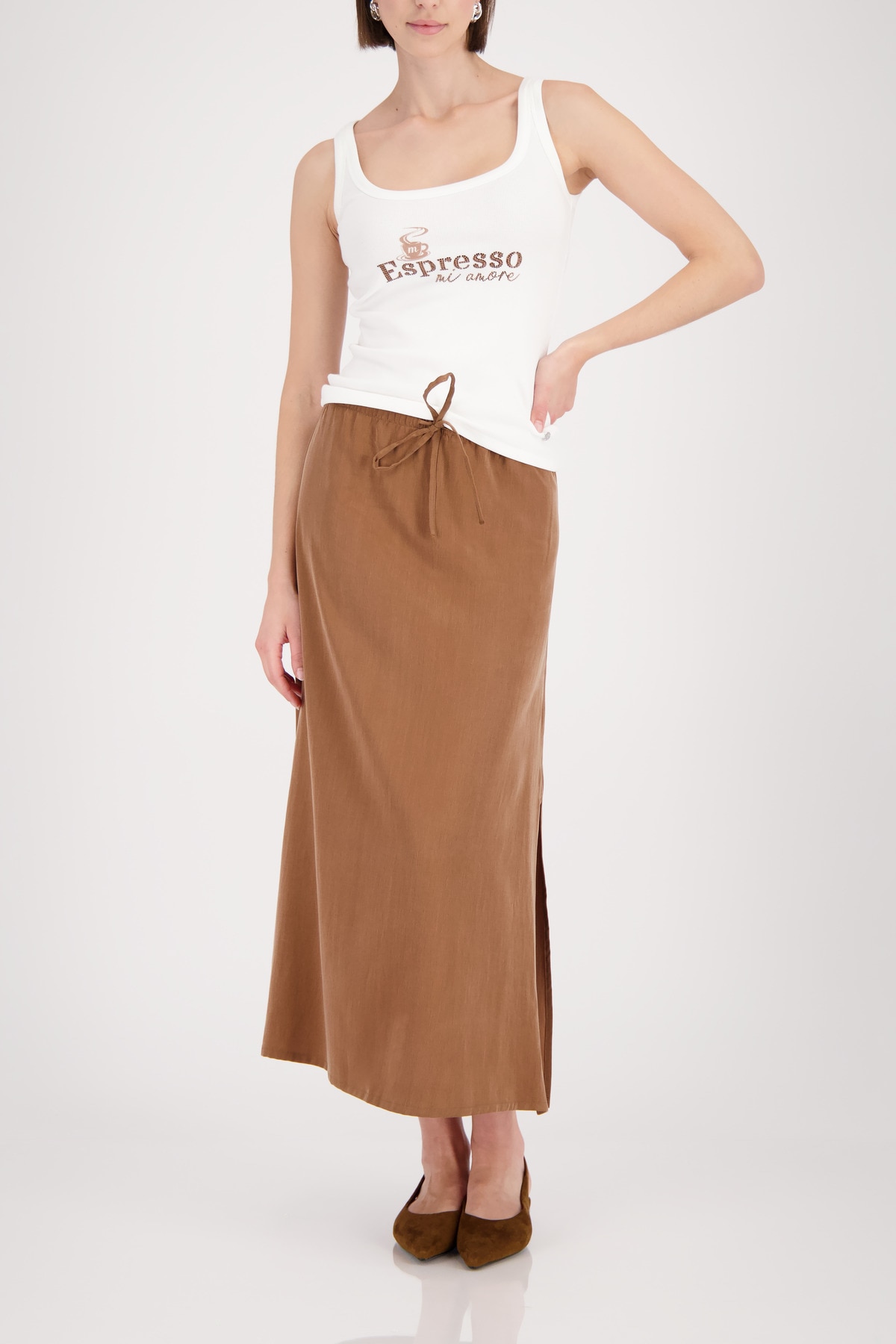 Monari Midirock »Rock Basic Cupro« Seidig glatte Haptik, Midi-Länge, Bindeband, Seitenschlitz