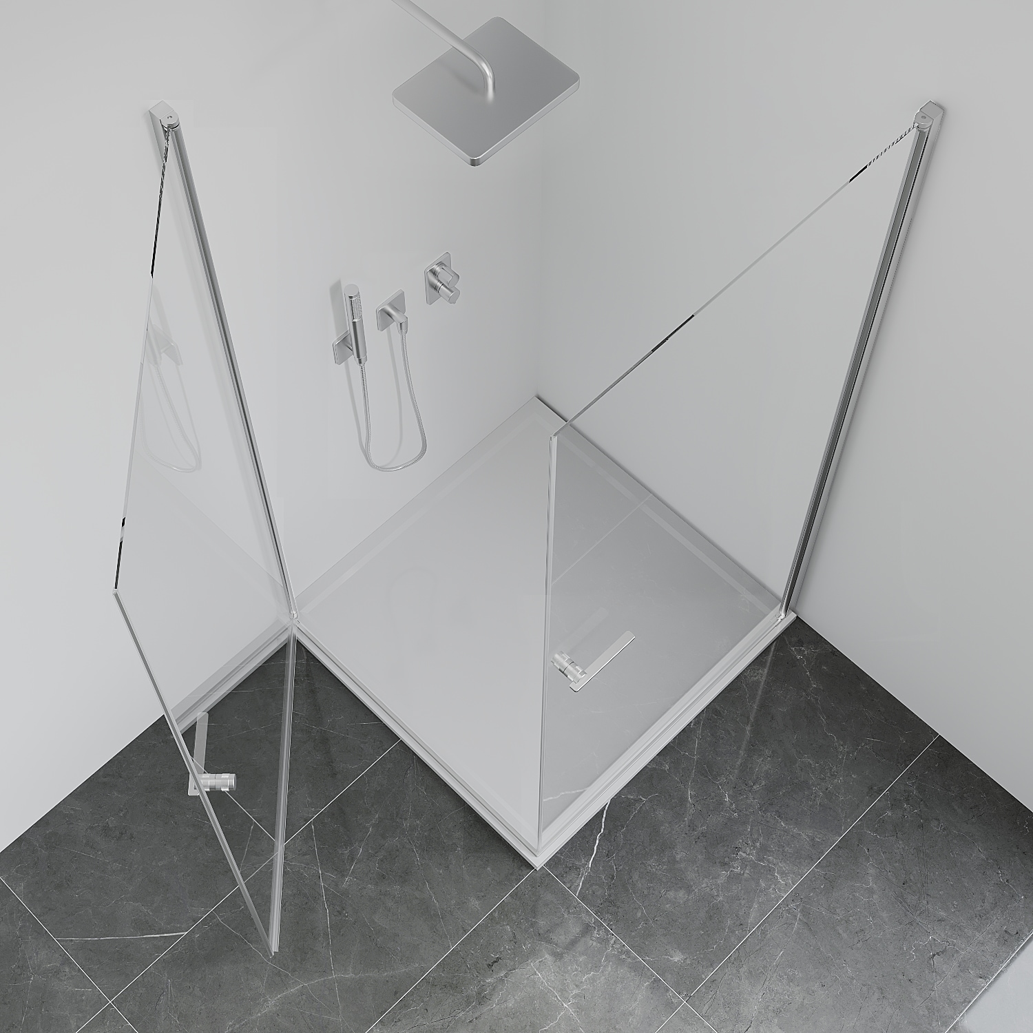 GOODproduct Douche d'angle »Firenze« design sans cadre avec poignées extravagantes, 6mm ESG