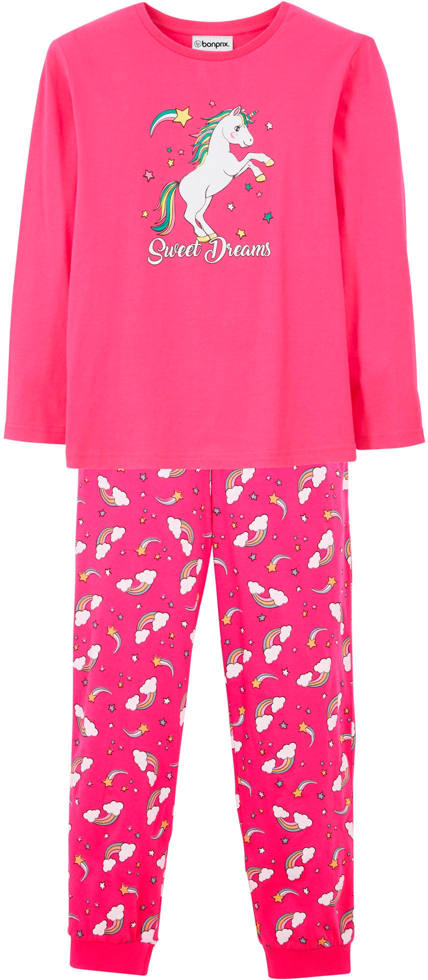 bonprix Pyjama »Pyjama aus reiner Baumwolle (2-tlg. Set)« Set, 2 pièces bequeme Passform, aus Baumwolle, mit Einhorn-Print