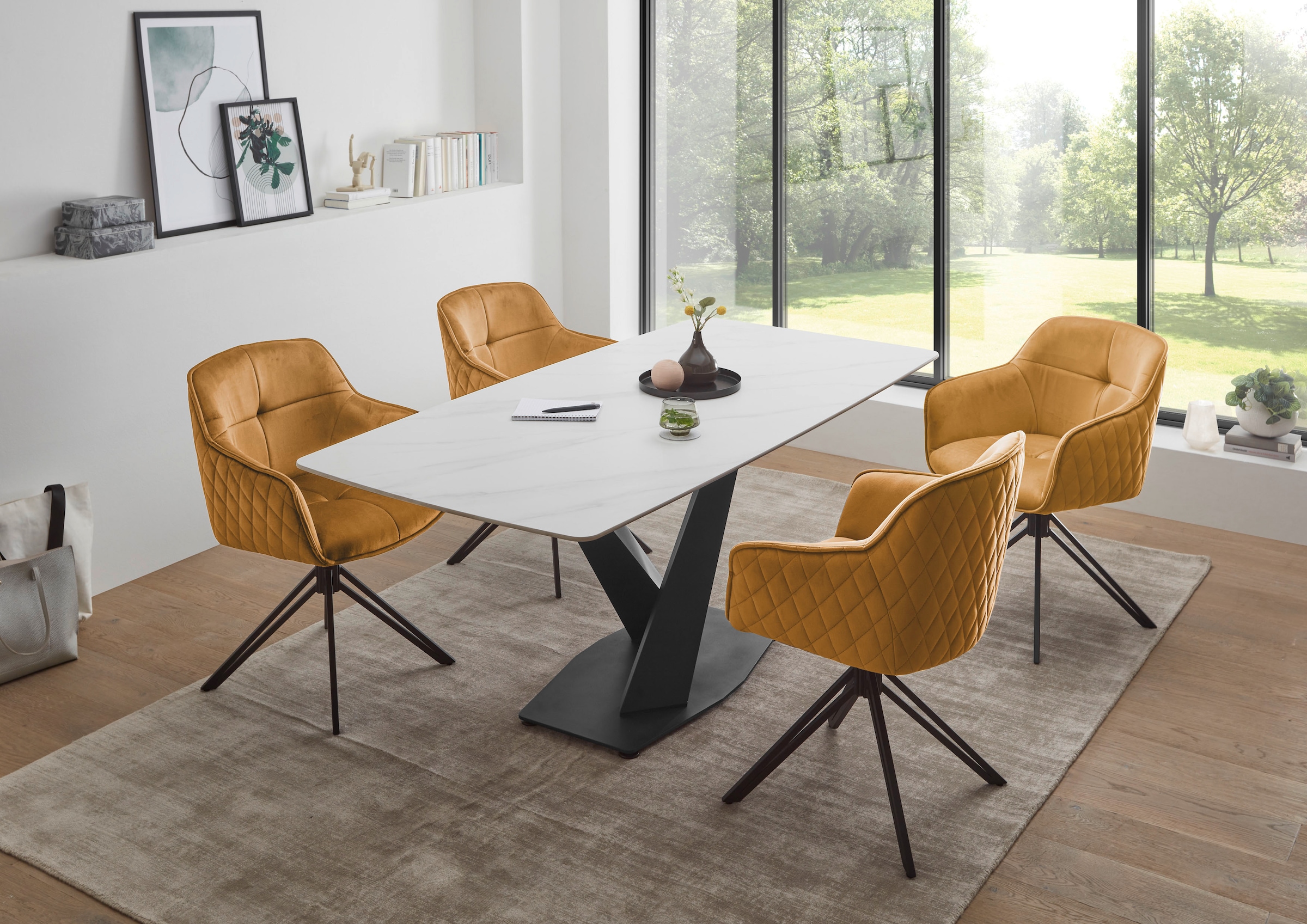 Stolkom Esstisch »Ventura Esszimmertisch Keramik, Esstisch Keramik BxHxT 180x75x90 cm« Keramikoberfläche abgerundete Ecken, Metallgestell schwarz matt