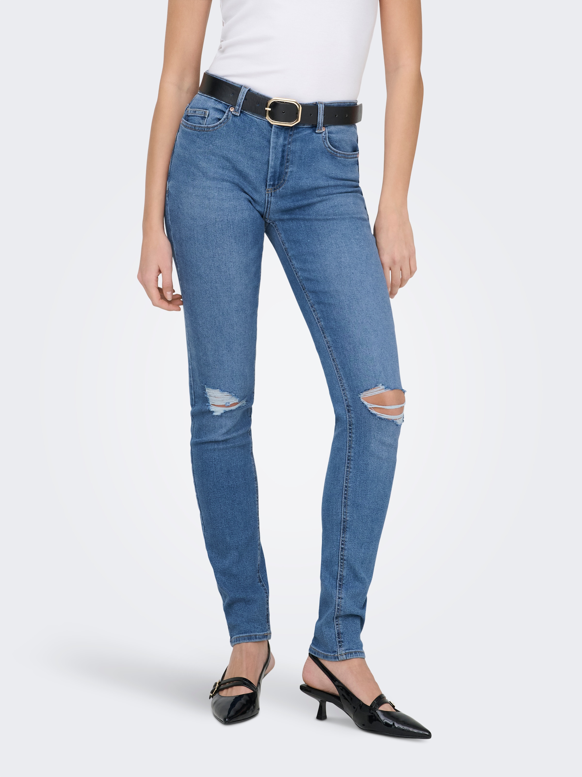 ONLY Skinny-fit-Jeans »ONLSUMI MID WAIST KNEE DES SK DNM  BOX« Destroyed Effekte