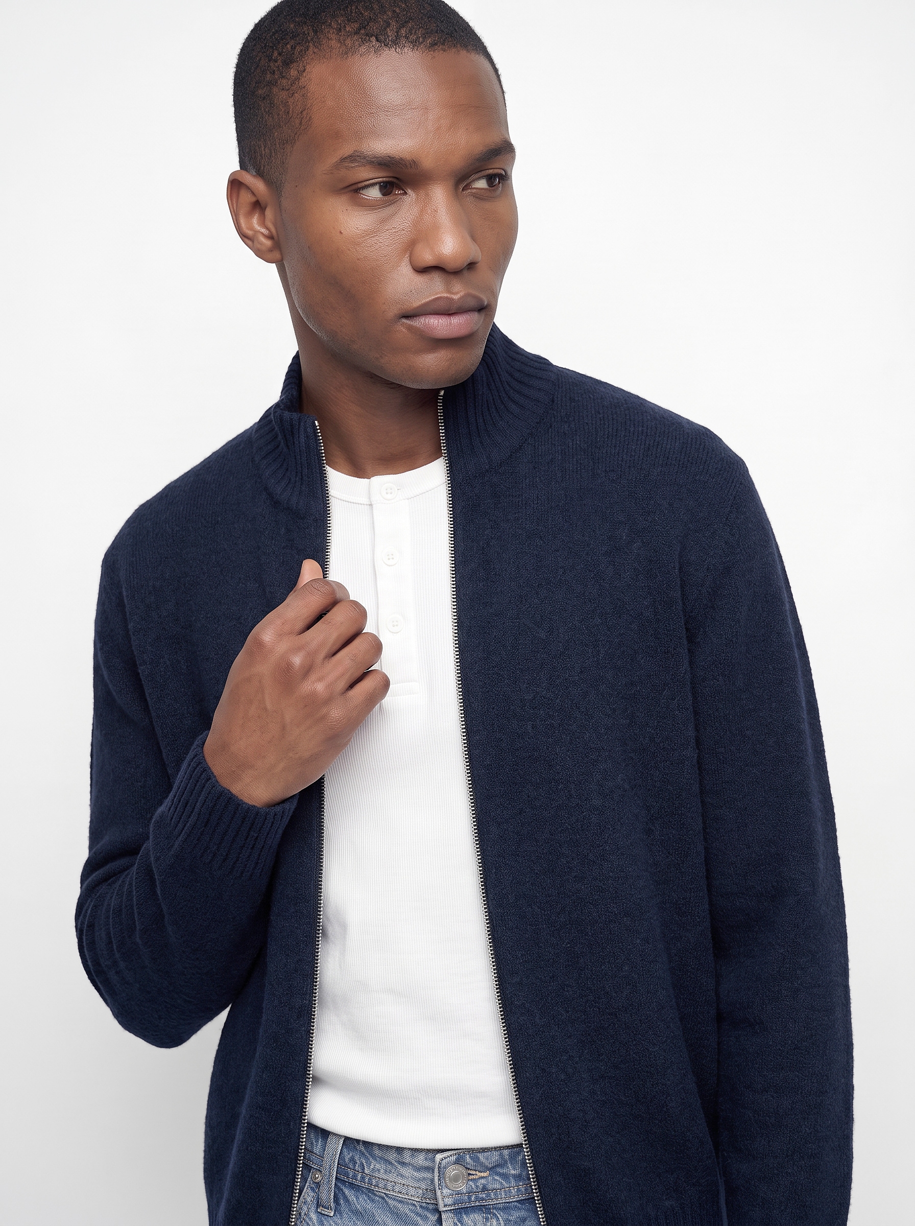 Jack & Jones Veste en tricot »JJSOHO OLLIE KNIT HIGH NECK ZIP CAR SN« Materialmix, locker geschnitten