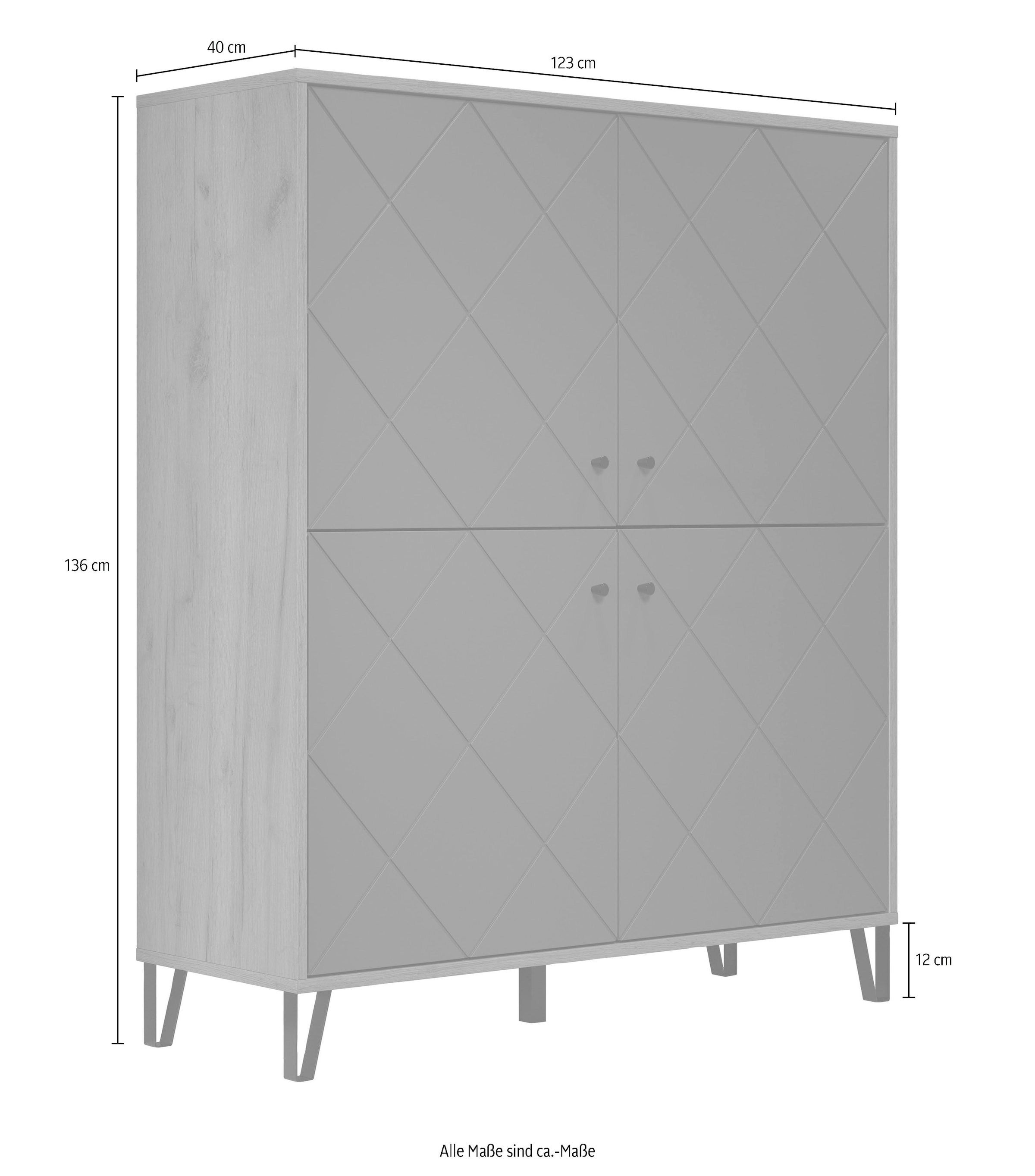 Home affaire Buffet haut »Molveno« 1 cuis tlg. Highboard mit 4 Türen & Soft-Close - (B/T/H) 123/40/136 cm