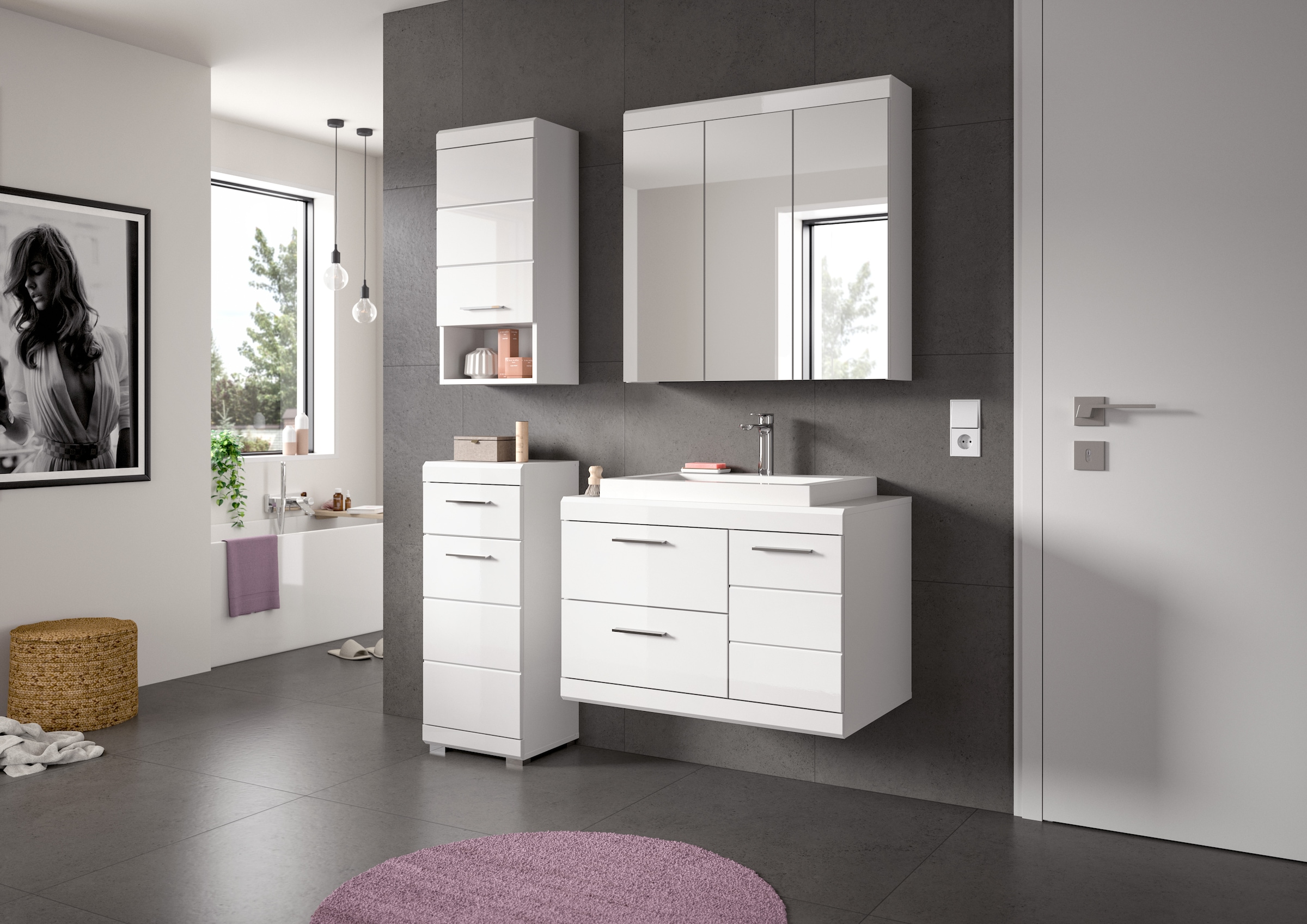 welltime Badmöbel-Set »SIENA, 4-tlg, Waschtisch ink WB, Spiegelschrank, Hänge- & Unterschrank«