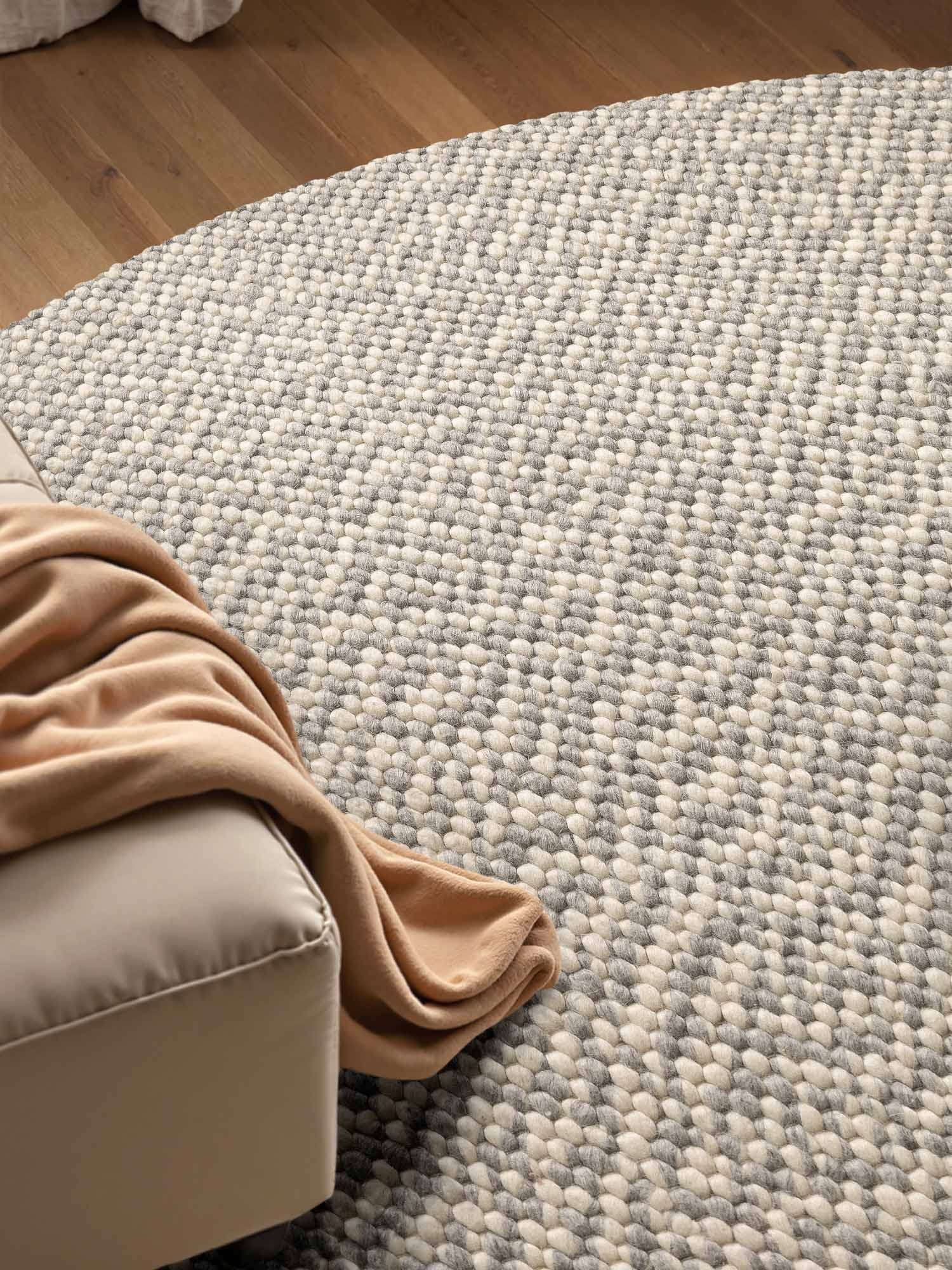 ELLE DECORATION »Beans« rund 10 mm Höhe Handweb Teppich Wolle, Rund, Perlenstruktur, Wohnzimmer, Schlafzimmer