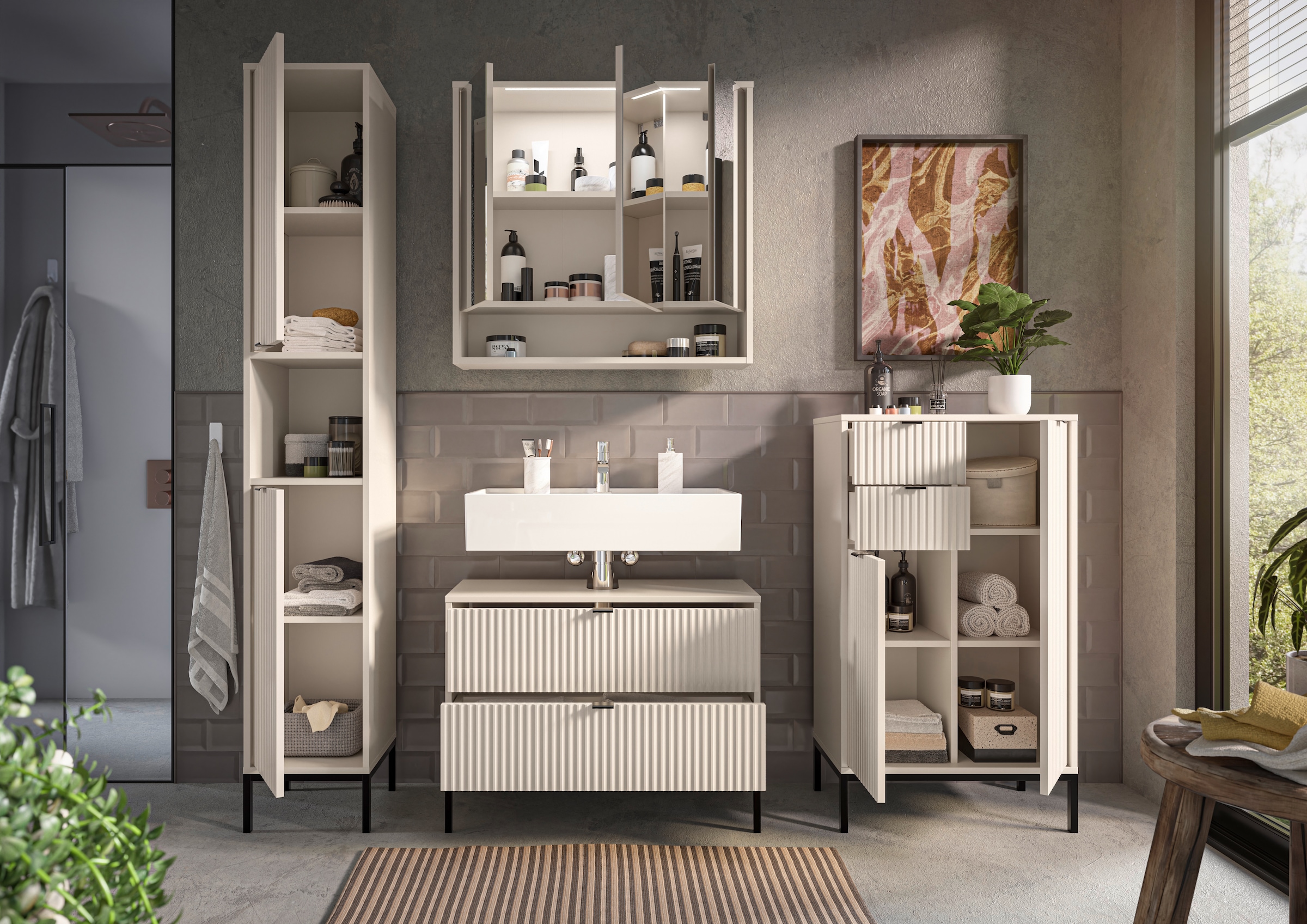 BASIC by Balculina Midischrank »Lucera Midischrank, Badezimmerschrank BxHxT 60x106x32« 1 Stk. tlg. Breite 60 cm, Tür L/R montierbar