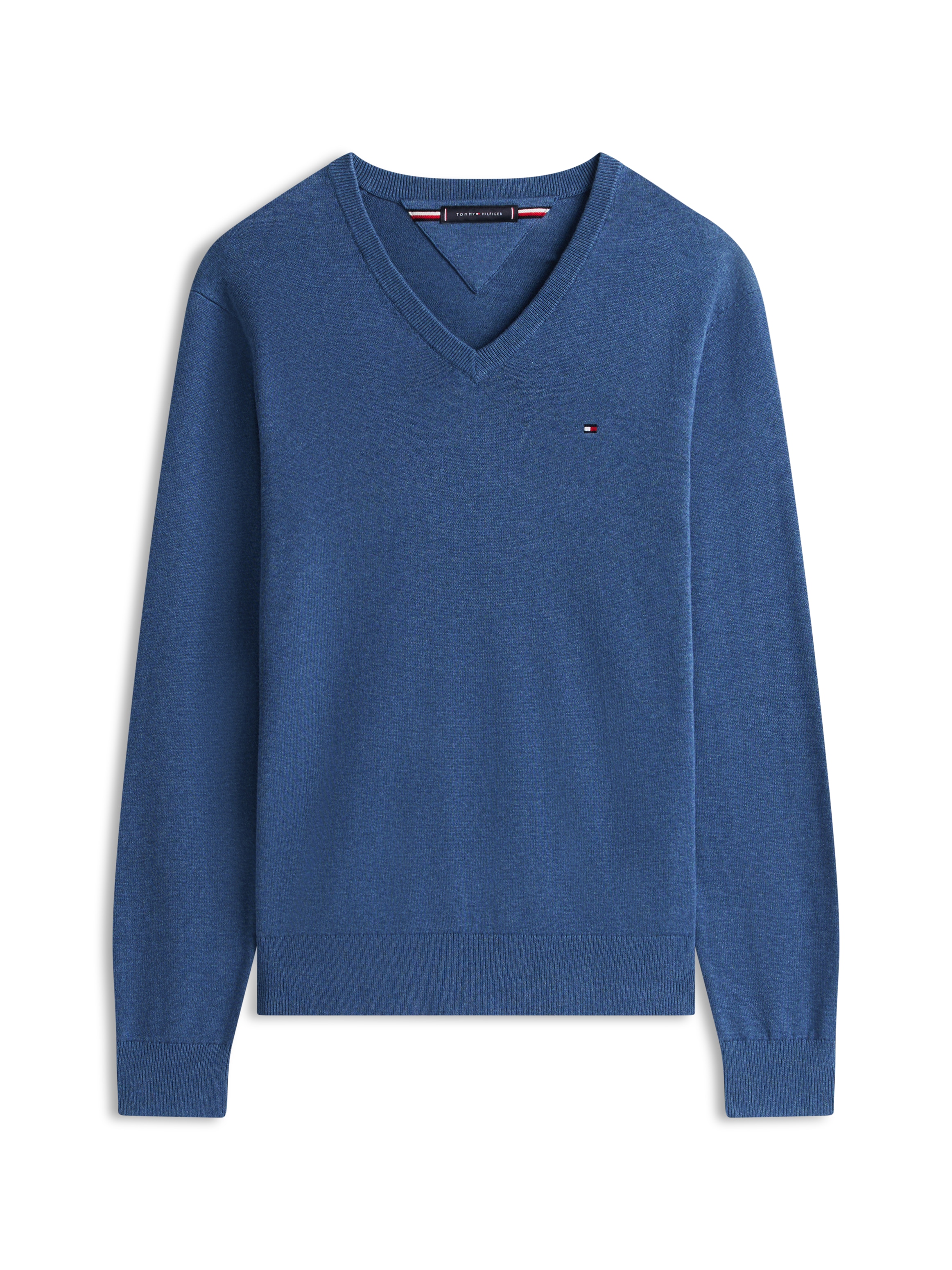 Tommy Hilfiger Pull en tricot »ESSENTIAL COTTON V NECK mit V-Ausschnitt und Stickerei« unifarben, casual, regular fit, Baumwolle, V-Ausschnitt