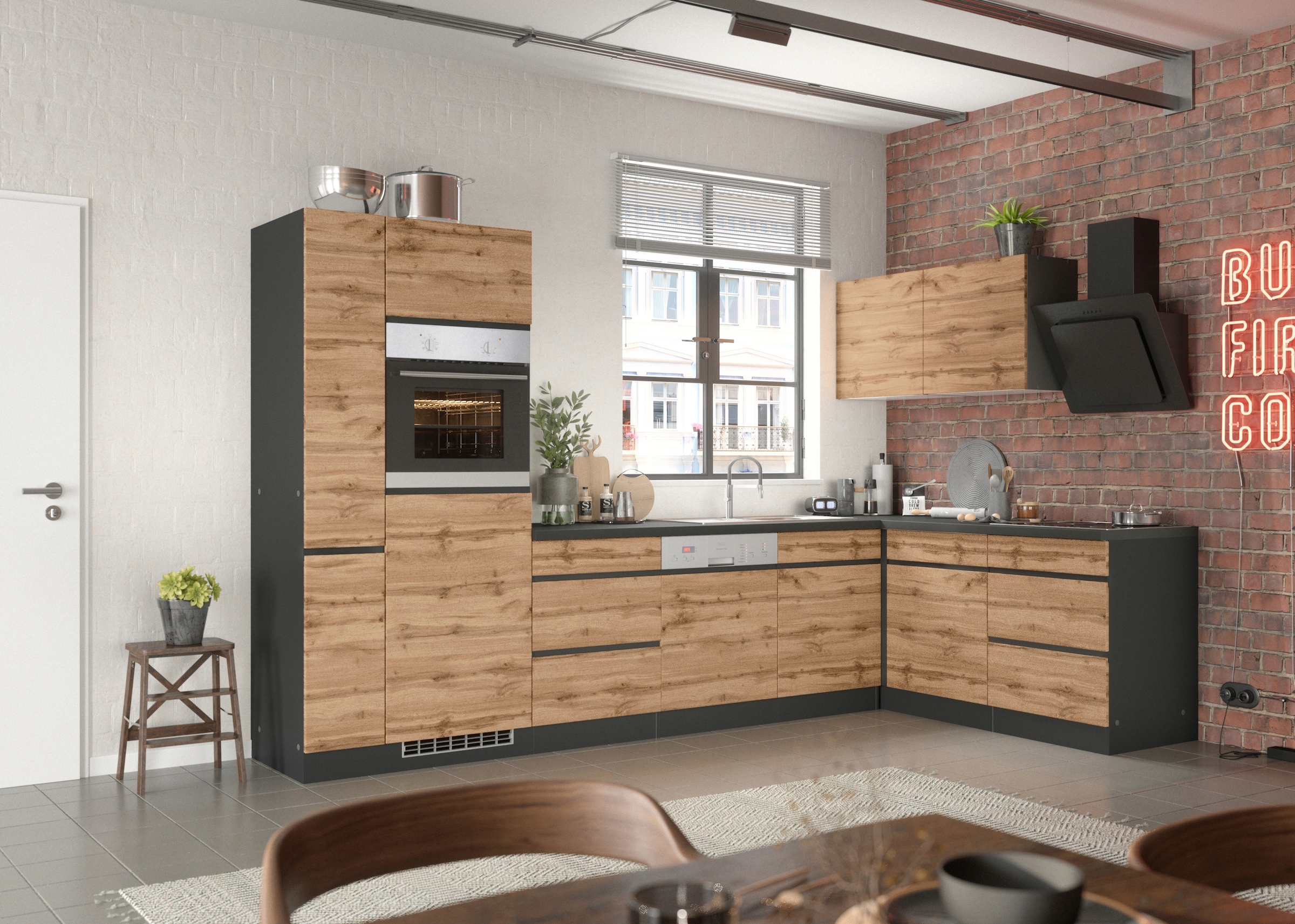 KOCHSTATION Winkelküche »KS-Riesa« Stellbreite 330/180 cm, ohne E-Geräte