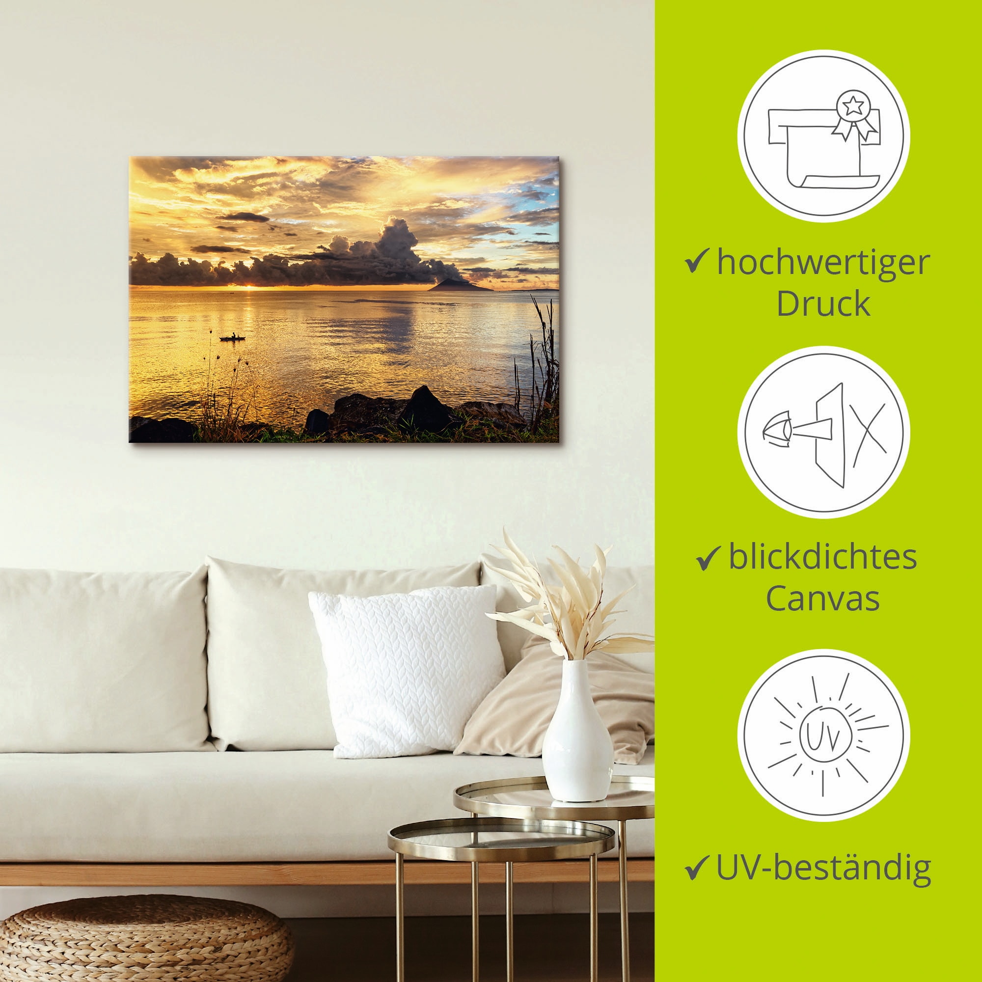 Artland Leinwandbild »Sonnenuntergang mit einem Boot« Sonnenaufgang & -untergang 1 Stk. tlg. auf Holzrahmen gespannt