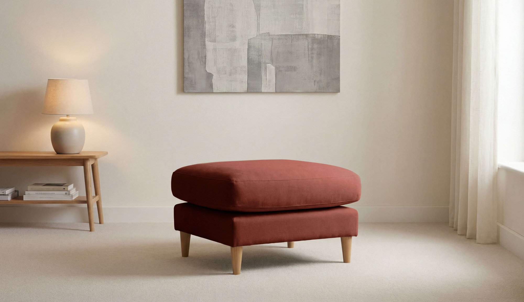 GOODproduct Pouf »Finnian« Polsterhocker 70x70 cm, Chenille, Massivholzfüsse