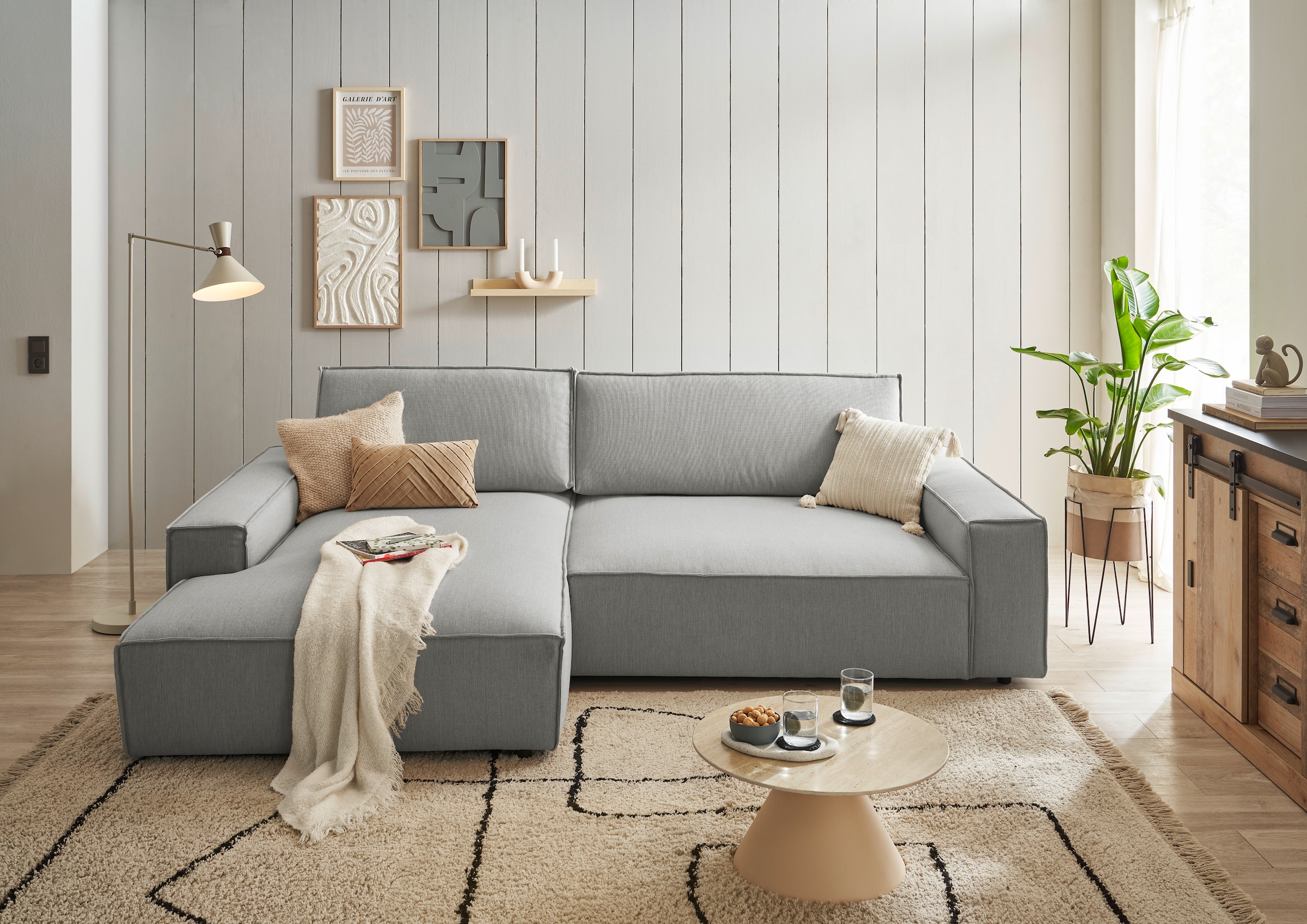 Home affaire Canapé d'angle »NEU: SHERWOOD XXL 284, Big-Sofa L-Form, tiefe Sitzfläche 95 cm, Cord« Recamiere rechts/links, als Schlafsofa stellbar, Cord u. Leinenoptik