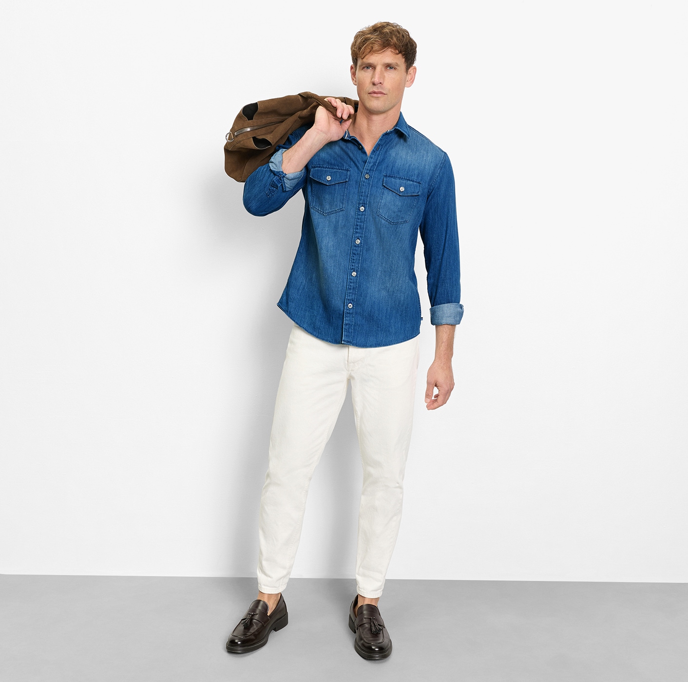 OLYMP Chemise en jean »Casual« im Denim-Look, Kentkragen