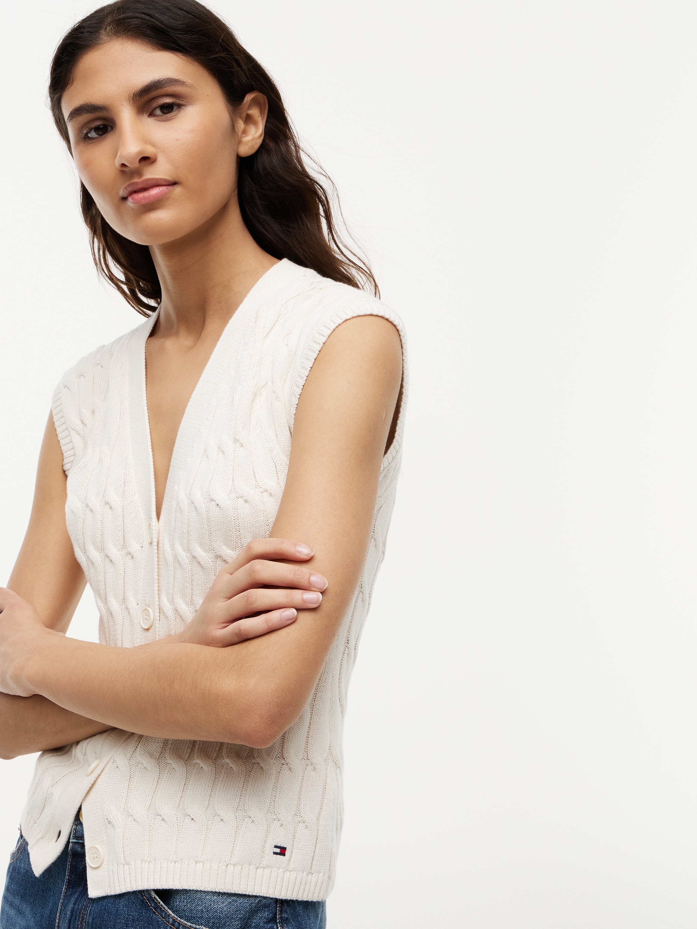 Tommy Hilfiger Gilet tricoté »MID GG CABLE VEST CARDI« Baumwolle, mit Zopfstrickmuster