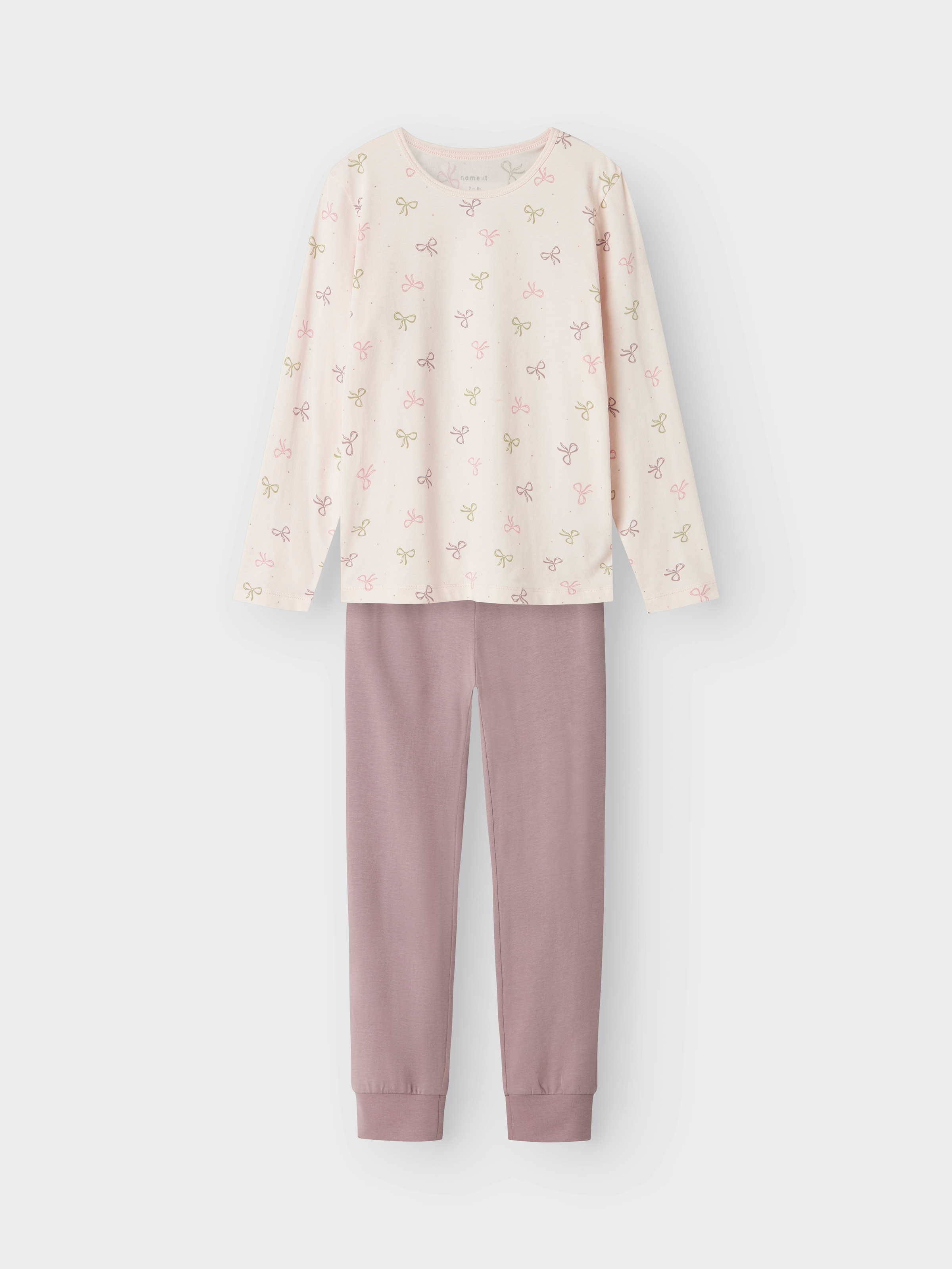 Name It Schlafanzug »NKFNIGHTSET BARELY PINK BOW NOOS« Set, 2 tlg. mit Alloverprint im Oberteil