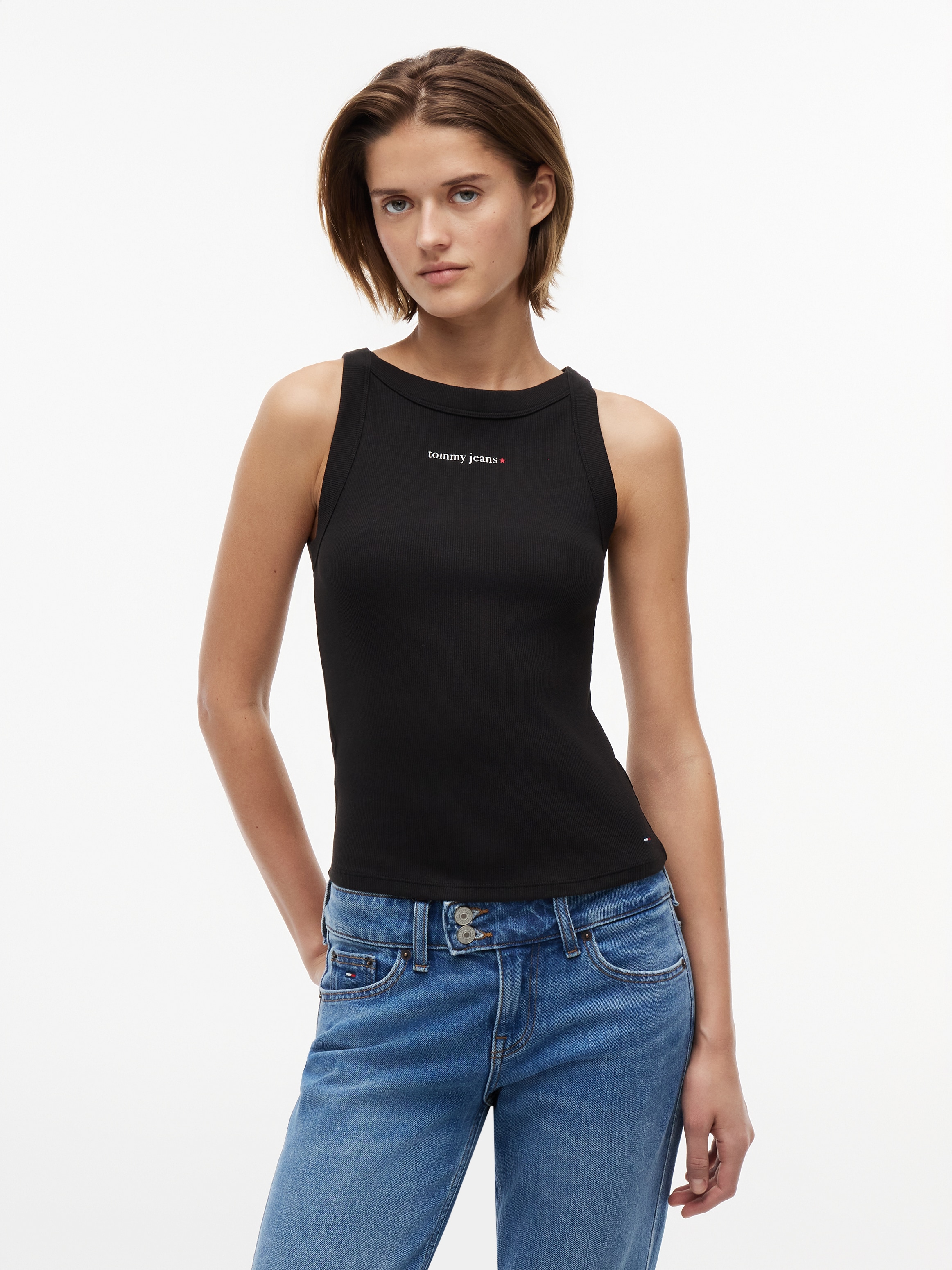 Tommy Jeans Ripptanktop »TJW SLIM ESS LOGO 1 RIB TANK« Baumwollmischung, slim fit, in gerippter Struktur