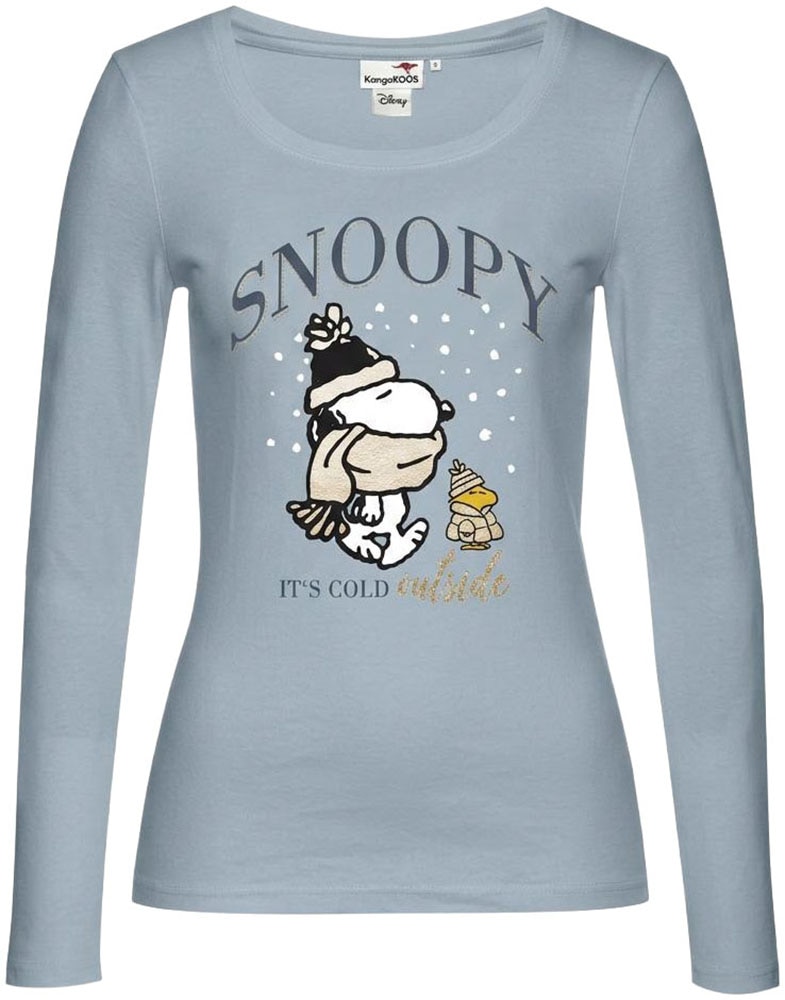 KangaROOS T-shirt à manches longues avec col rond, Snoopy, coupe étroite, en jersey