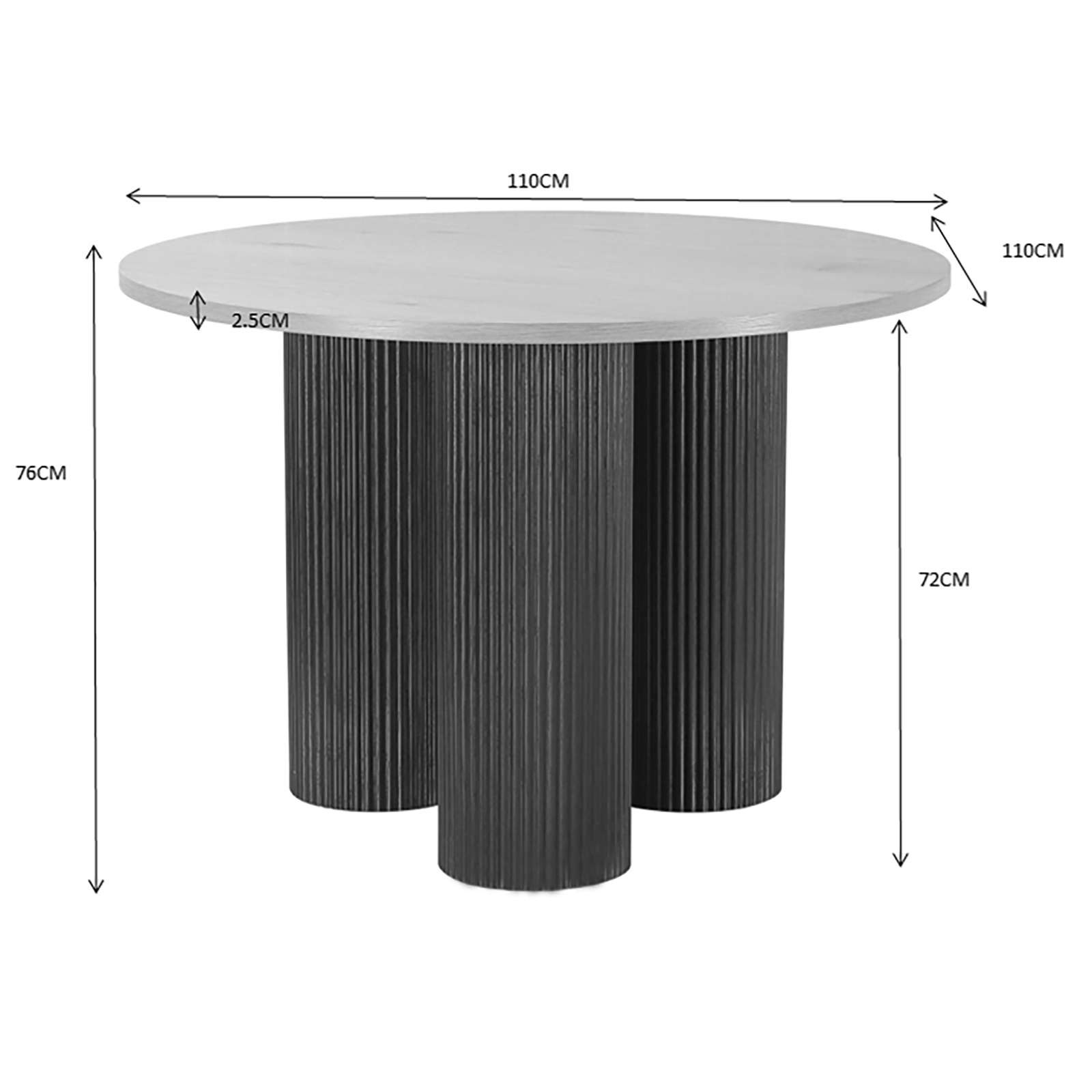 GOODproduct Table de salle à manger »Mandan« rund, 110x110 cm, 25 cm runde Beine mit Rillenstruktur, Höhe 76 cm