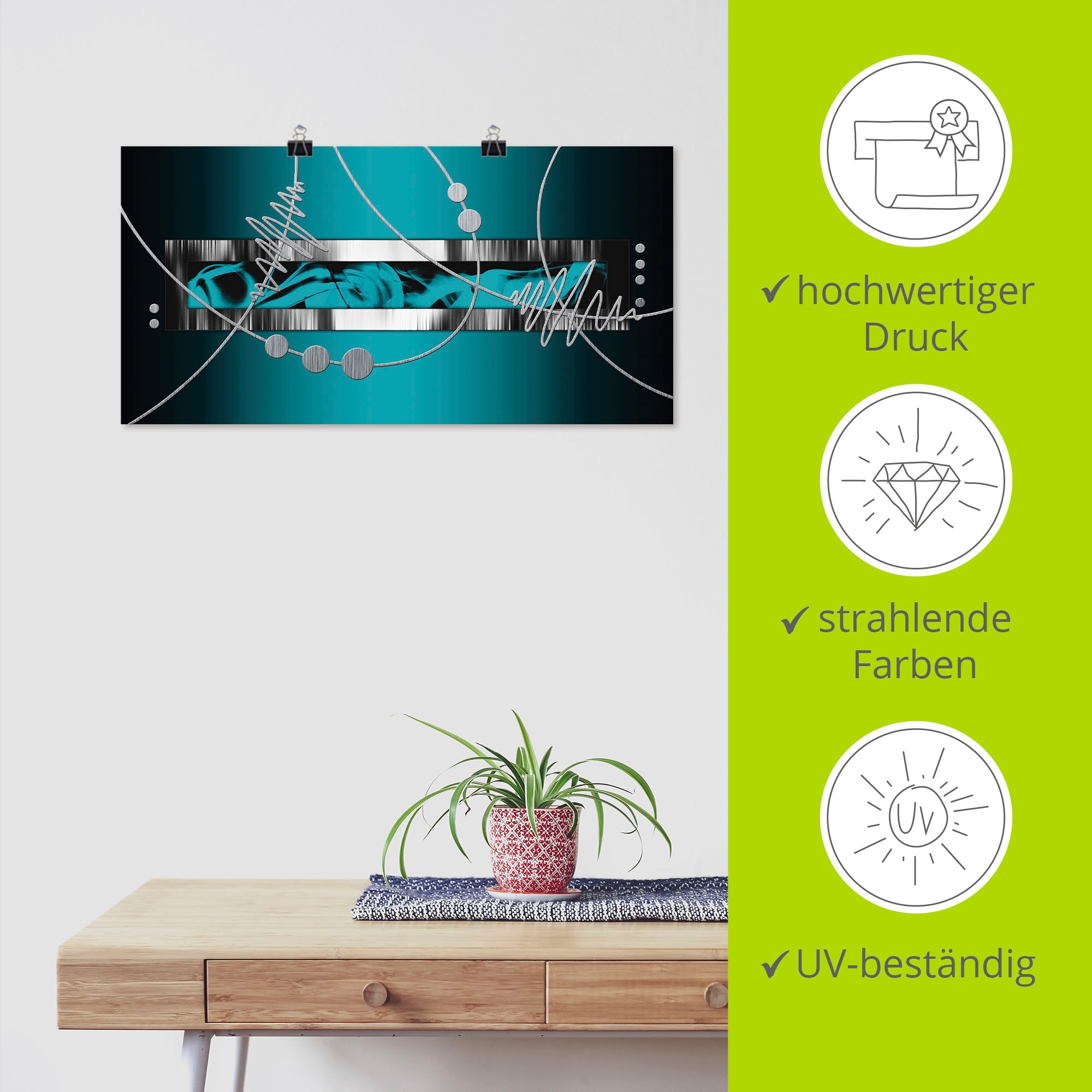 Artland Fresque murale »Silber abstrakt auf petrol« 1 cuis tlg. als Alubild, Leinwandbild, Poster in verschied. Grössen