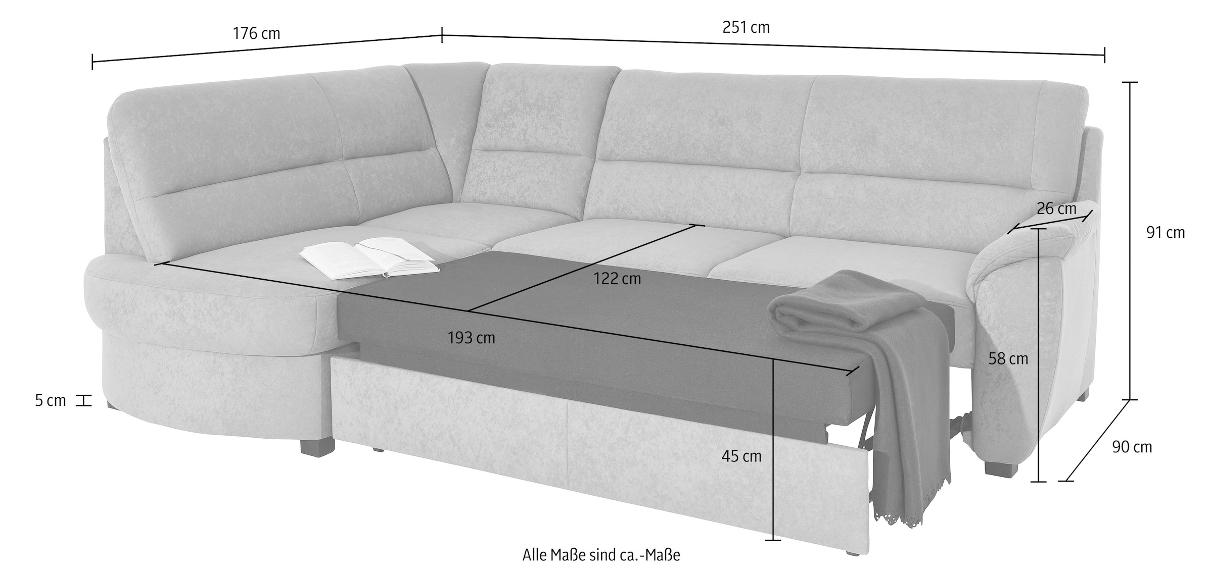 sit&more Ecksofa »Pandora L-Form« wahlweise mit Bettfunktion und Bettkasten