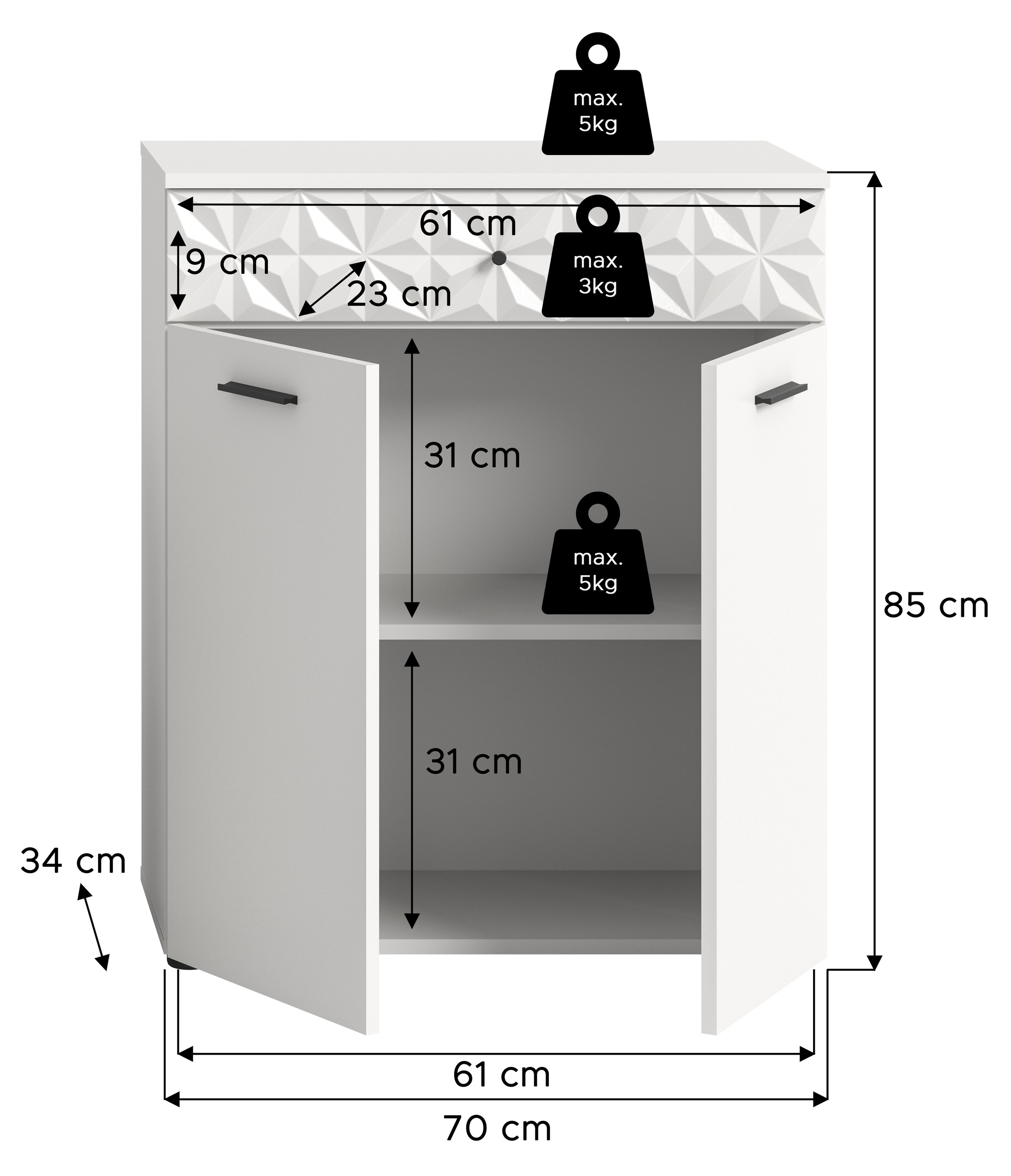 welltime Unterschrank »VICENZA, TOPSELLER!, Breite 70cm, 2-türig, mit Front-Ornamentabsetzung« Standschrank, Badschrank, Kommode, Badkommode, Anrichte, Midischrank