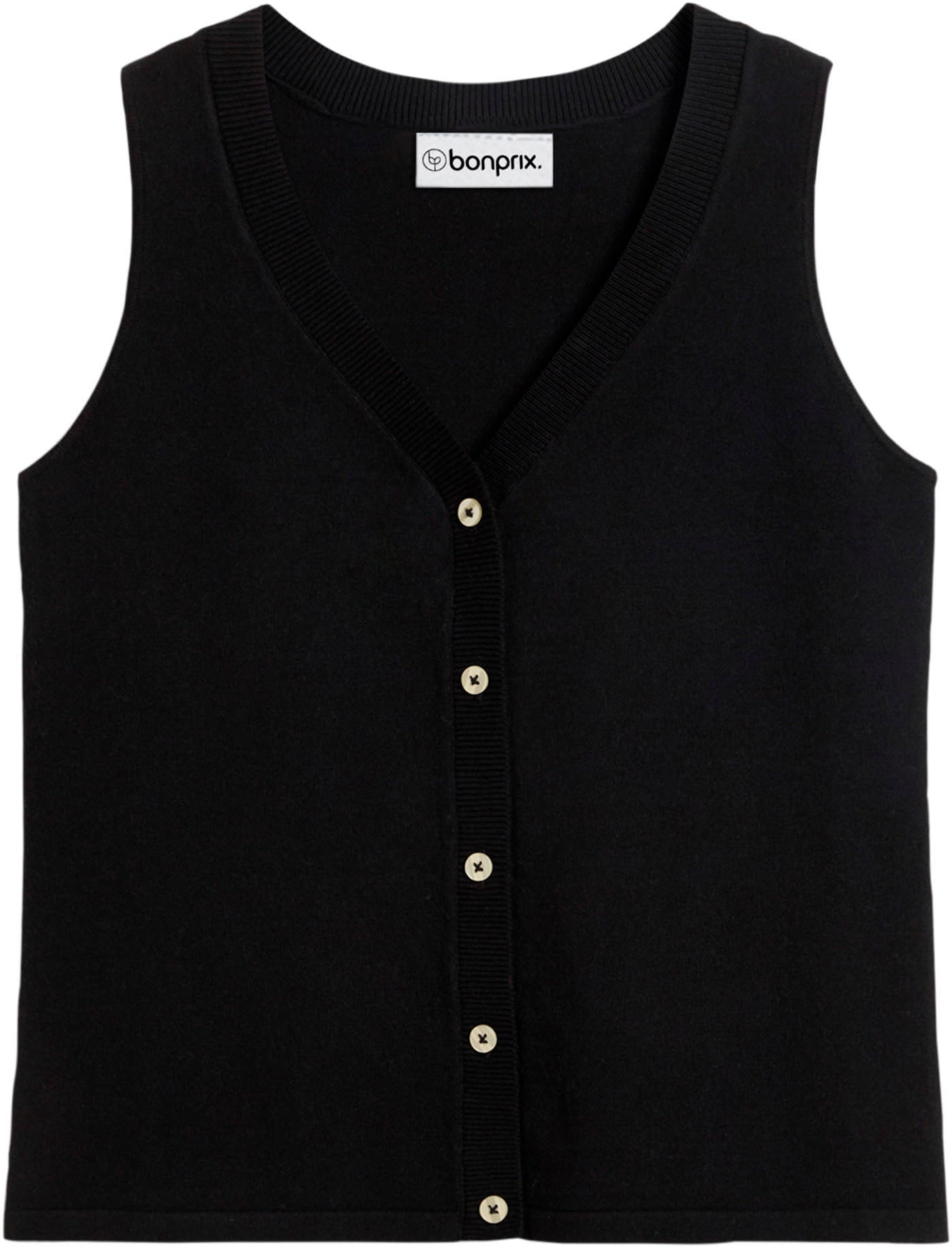 bonprix Gilet tricoté »Feinstrick-Weste mit Knöpfen« aus Baumwollmischung, Slim fit Passform, mit Knopfleiste, unifarben