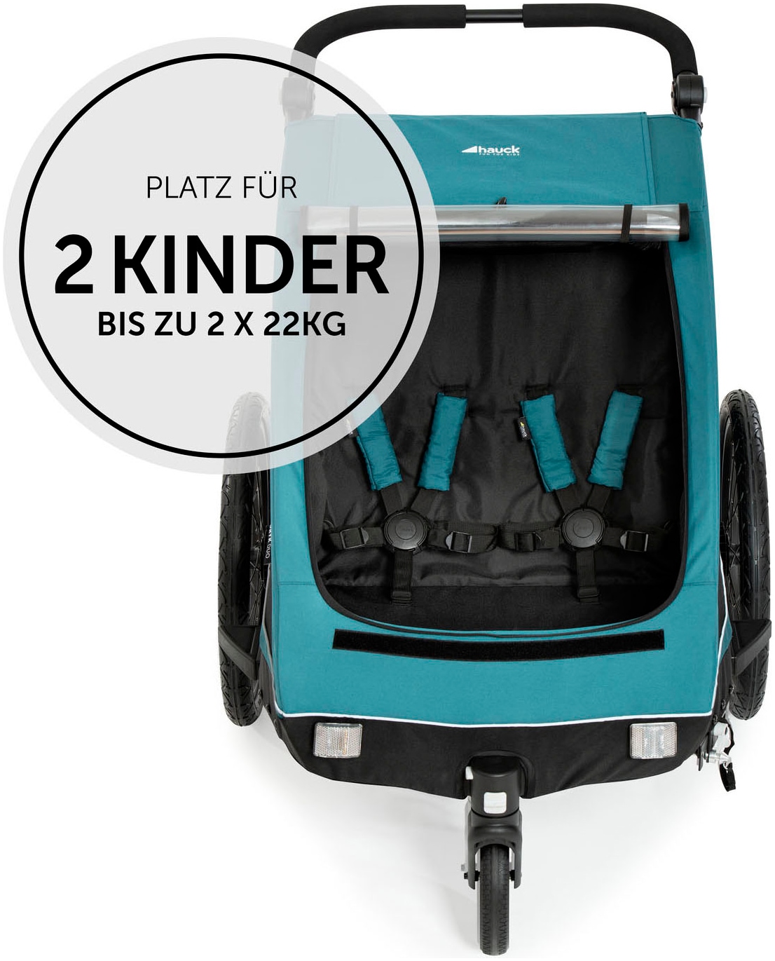 Hauck Fahrradkinderanhänger »Dryk Duo, Ocean Green« für 2 Kinder; inkl. Buggy-Rad
