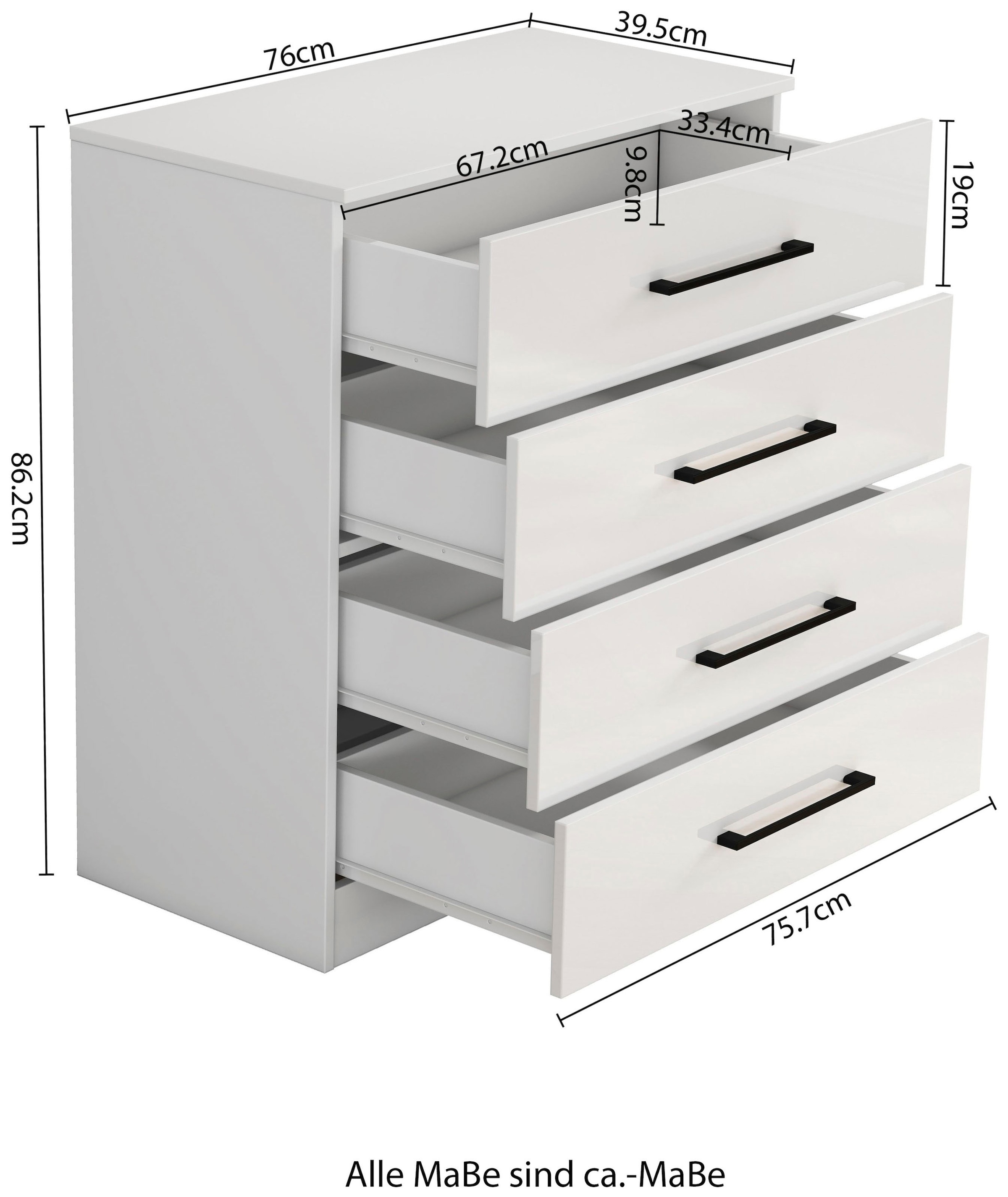 GOODproduct Schubkastenkommode »Sylt Schlafzimmerkommode Kommode Wäscheschrank Bestseller« Viel Stauraum im Schlafzimmer mit hochglänzenden Fronten, 1 Stk. tlg. Beistellschrank mit 4 Schubladen