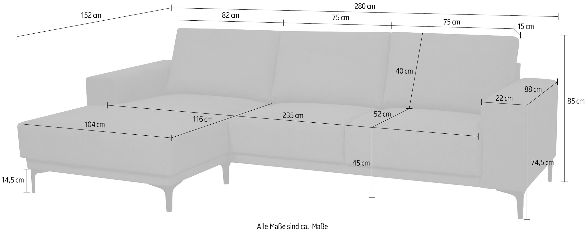 GOODproduct Canapé d'angle »Xander, L-Form« Largeur 280 cm, chenille toucher doux, pieds métalliques noirs