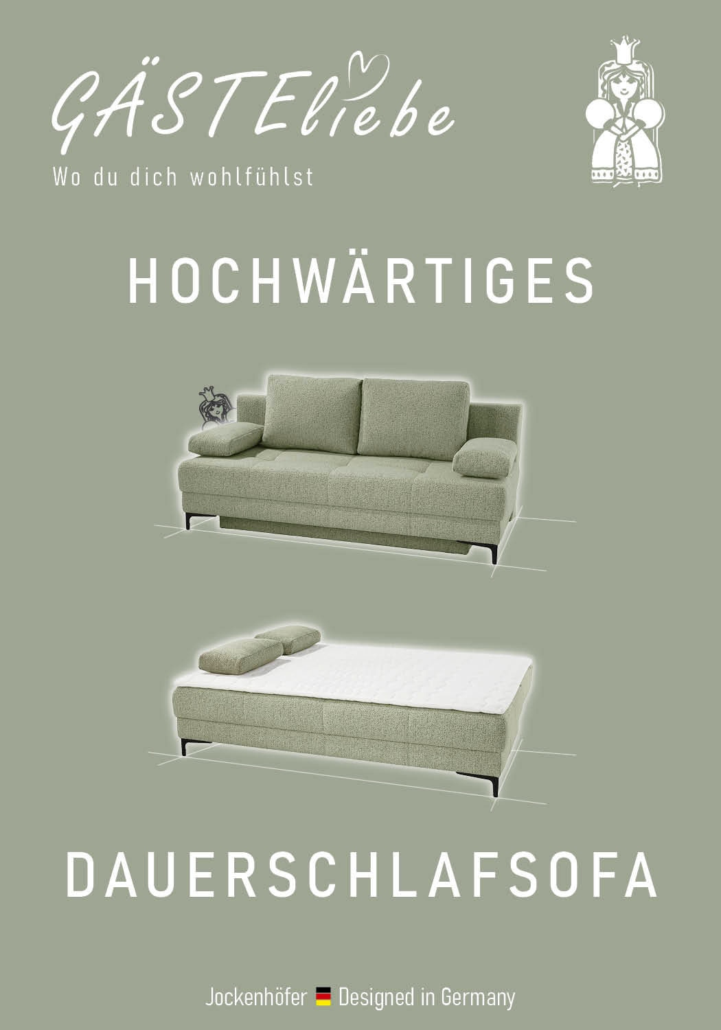 Jockenhöfer Gruppe 1100000002199 »Felix, B: 205 cm, Liegefl. 155x201 cm, Dauerschlafsofa, inkl. Topper« Incluant fonction couchage et coffre de lit, garnissage à ressorts
