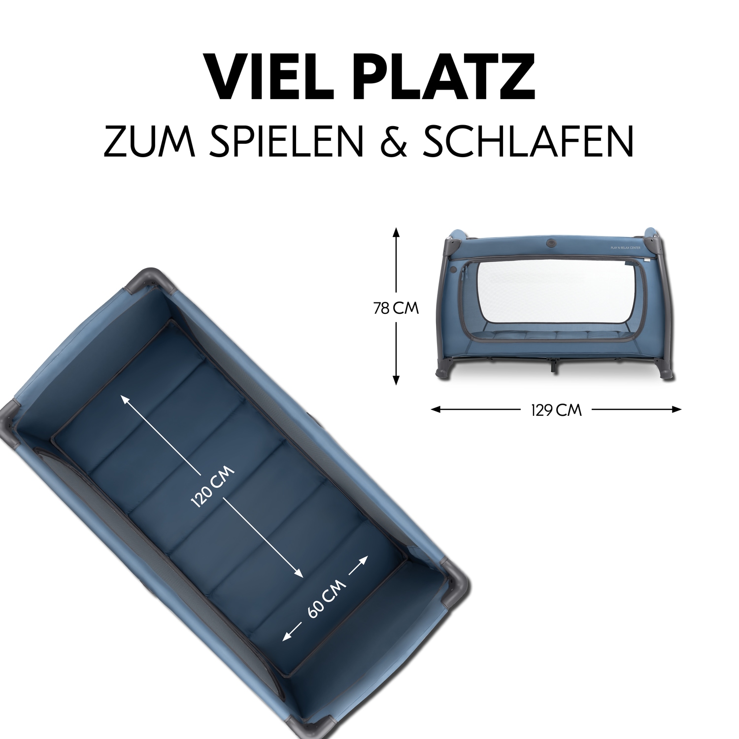 Hauck Baby-Reisebett »Play N Relax Center, dark blue« inkl. Neugeboreneneinhang, Wickelmulde, Ausstieg, Räder