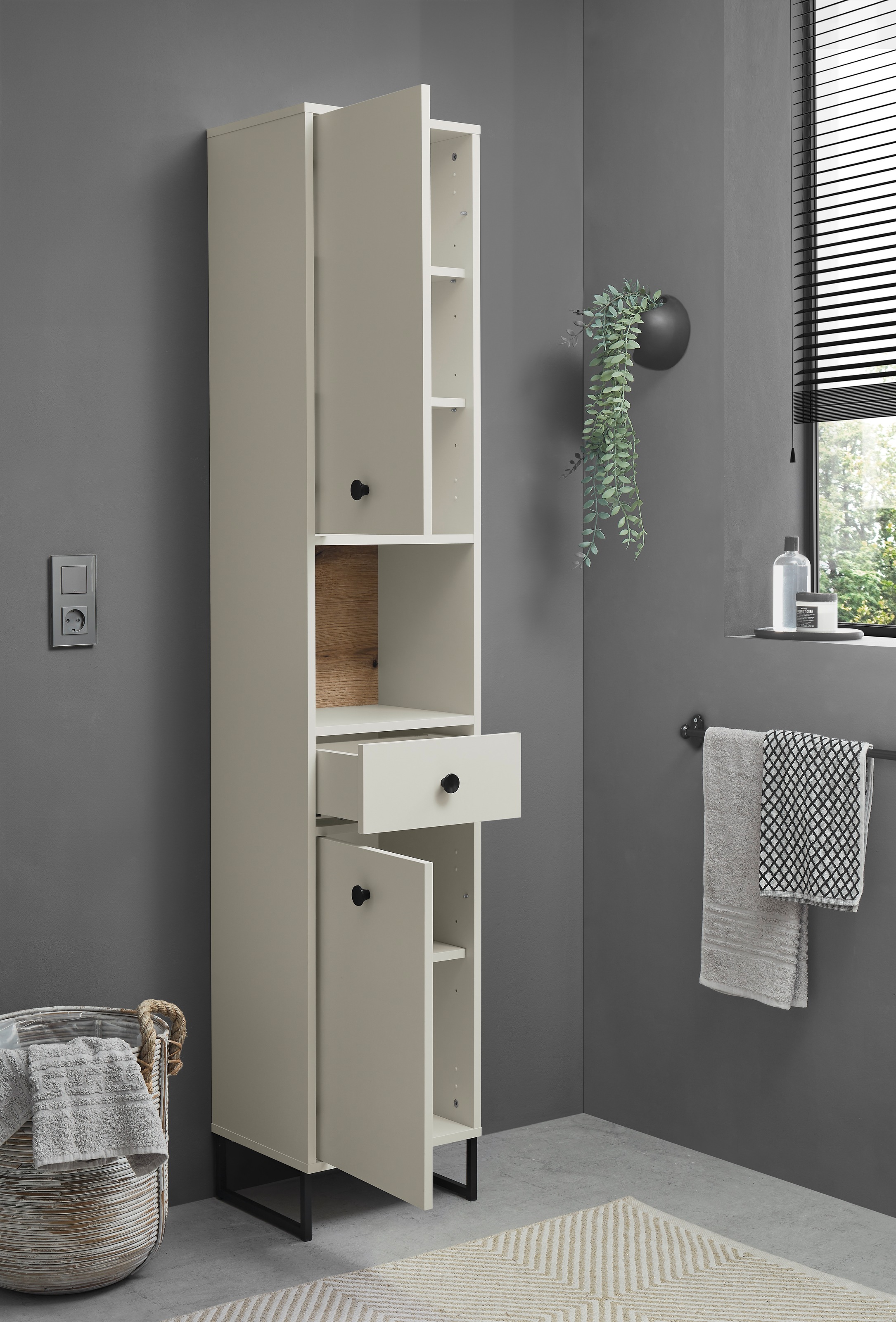 BASIC by Balculina Hochschrank »Linea« 1 Stk. tlg. Breite 60cm, U-Profil Füsse, Unterflurauszug