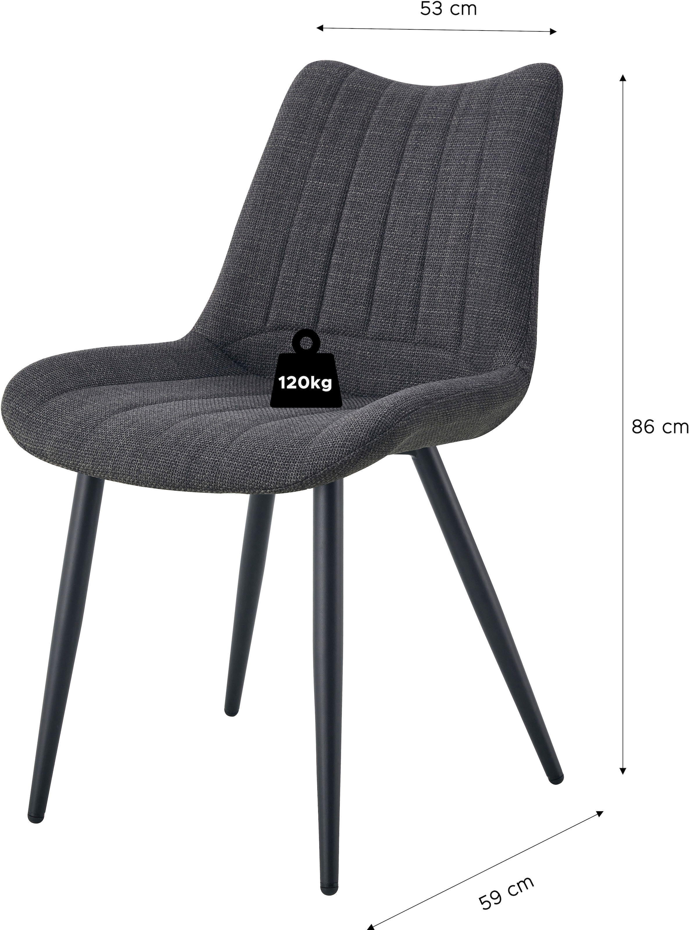 Home affaire Chaise de salle à manger »DAWSON, 2er Set, mit Metallgestell in matt schwarz« (Set) 2 cuisin verschiedenen Farben, Belsatbarkeit pro Stuhl 120 kg, mit Griffloch