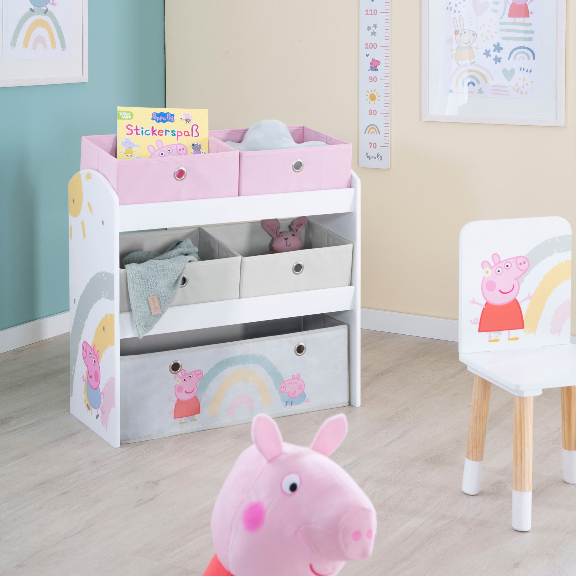 roba® Kinderregal »Peppa Pig, weiss« inklusive 5 Stoffboxen in 2 Grössen