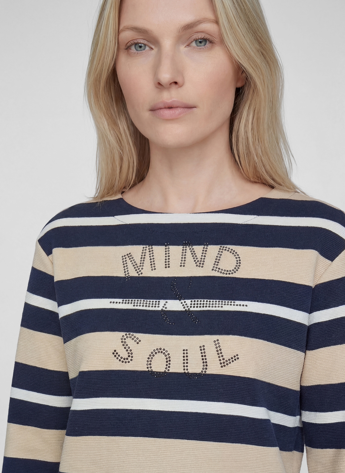 Rabe T-shirt à manches 3/4 im Streifen-Look und mit Glitzersteinen