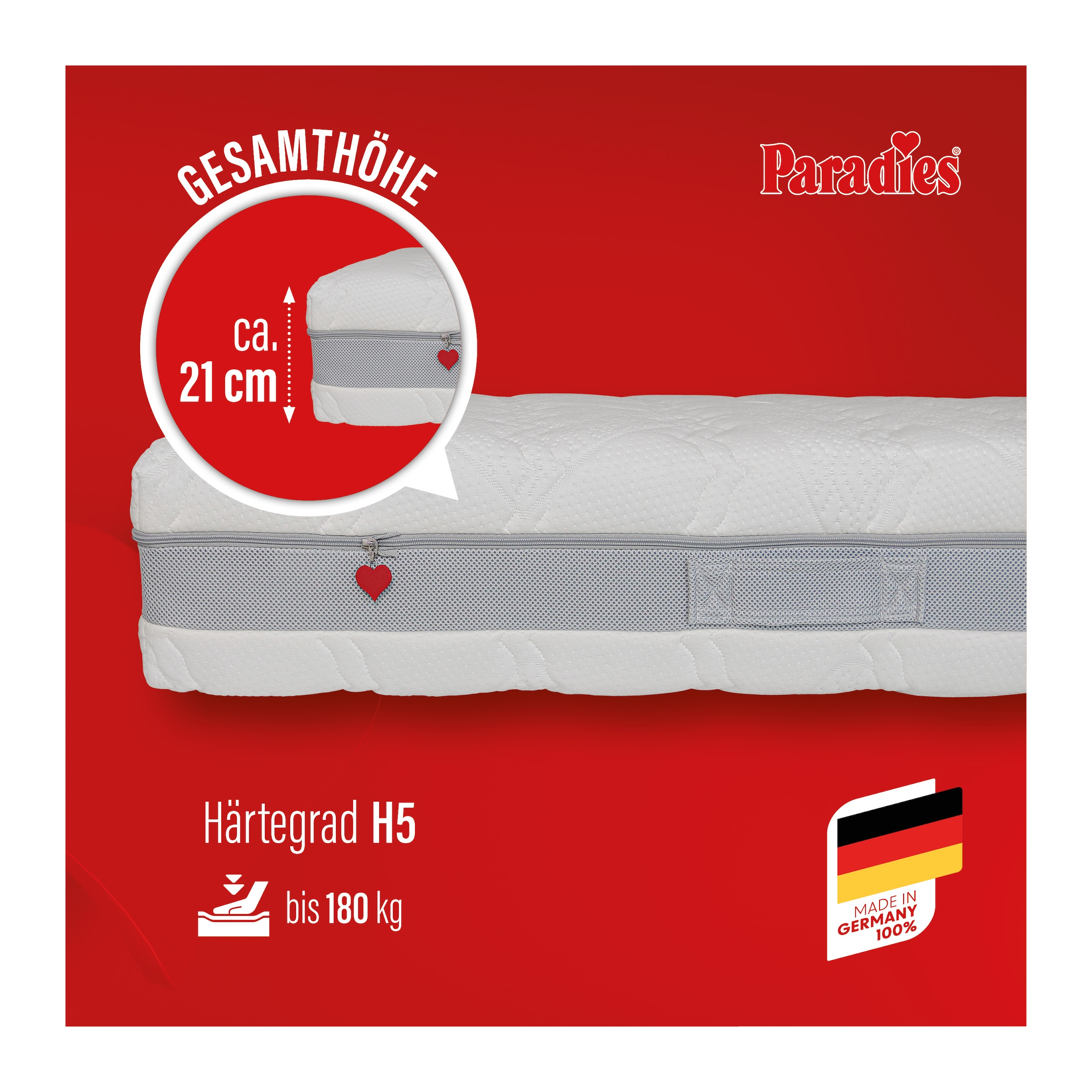 Paradies Matelas à ressorts ensachés »Paradies Prolife Strong XXL Version des Testsiegers*« 22 cm hoch Raumgewicht: 35 kg/m³ 1 cuis tlg. Kaltschaumversion Note GUT (2,2), getestet in 90x200 cm, Härtegrad 3