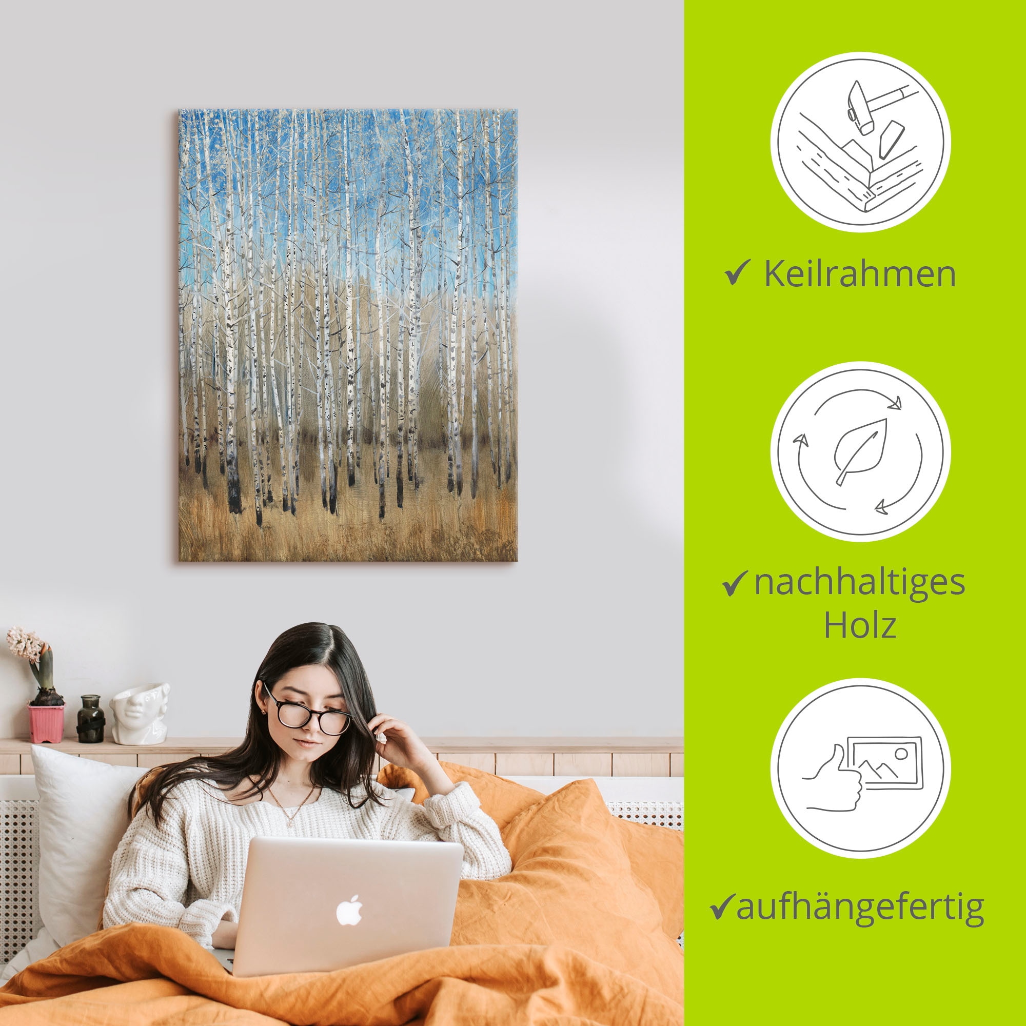 Artland Fresque murale »Staubige blaue Birken II« 1 cuis tlg. als Leinwandbild, Poster in verschied. Grössen