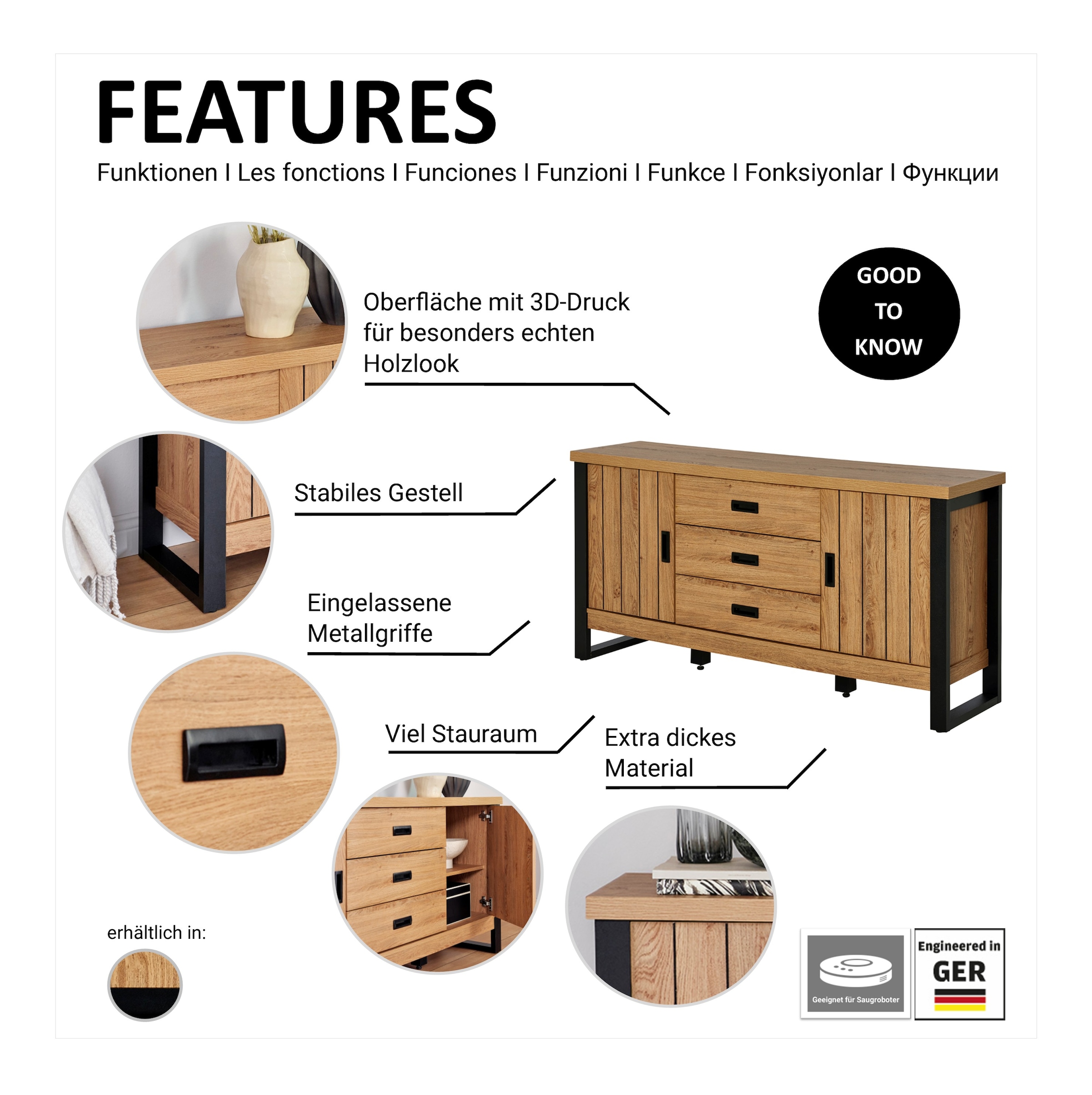 Jahnke Sideboard »RIVA SB 150« 1 Stk. tlg. Sideboard, 2 Türen & 3 Schubladen, Breite 153 cm