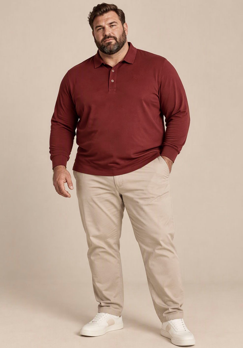 Man's World Plus Polo »auch in Grosse Grössen bis Gr. 7XL Bauch-Fit« avec manches longues, col polo classique, patte de boutonnage à l'encolure