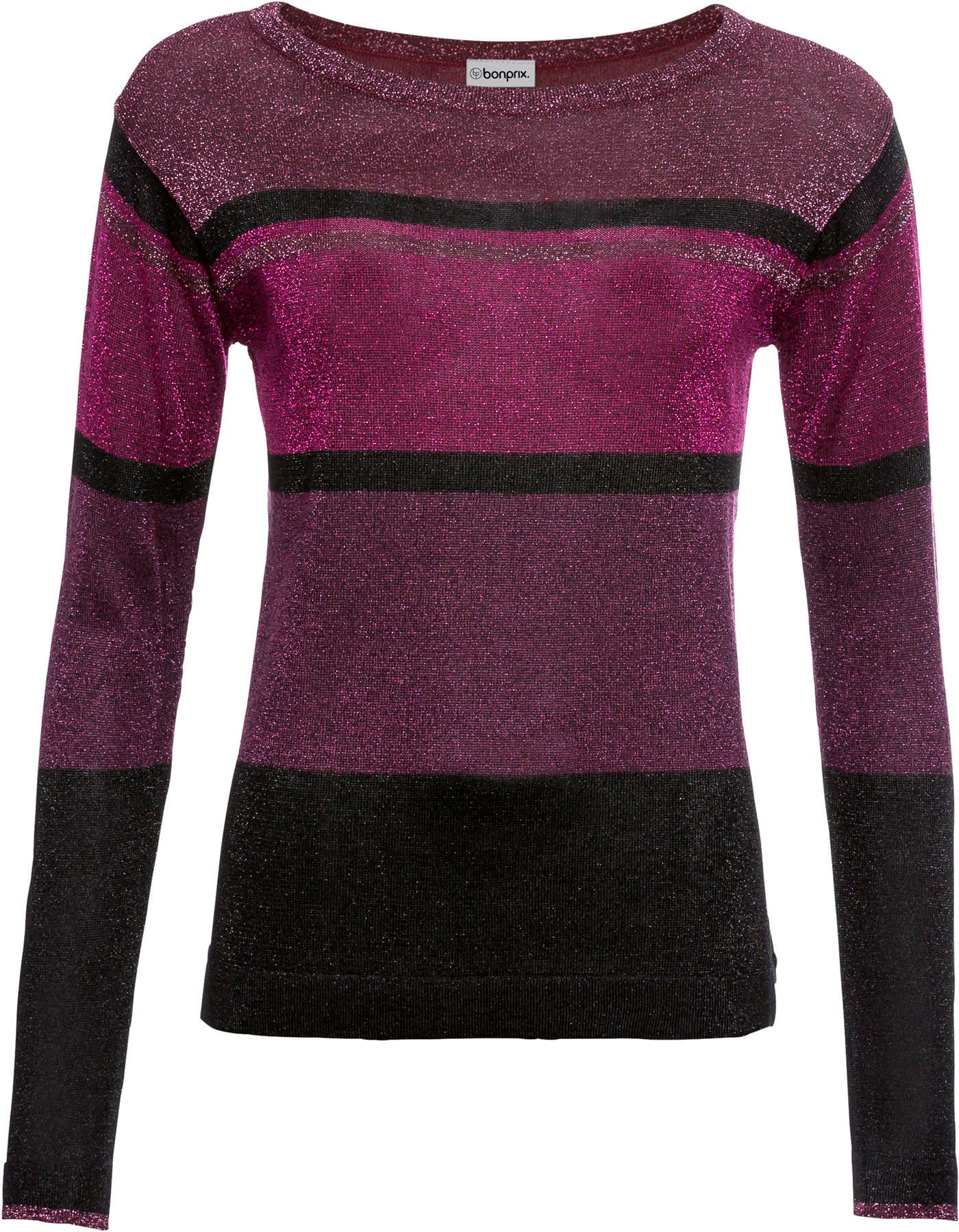 bonprix Pull en tricot en mélange de viscose avec motif rayé brillant