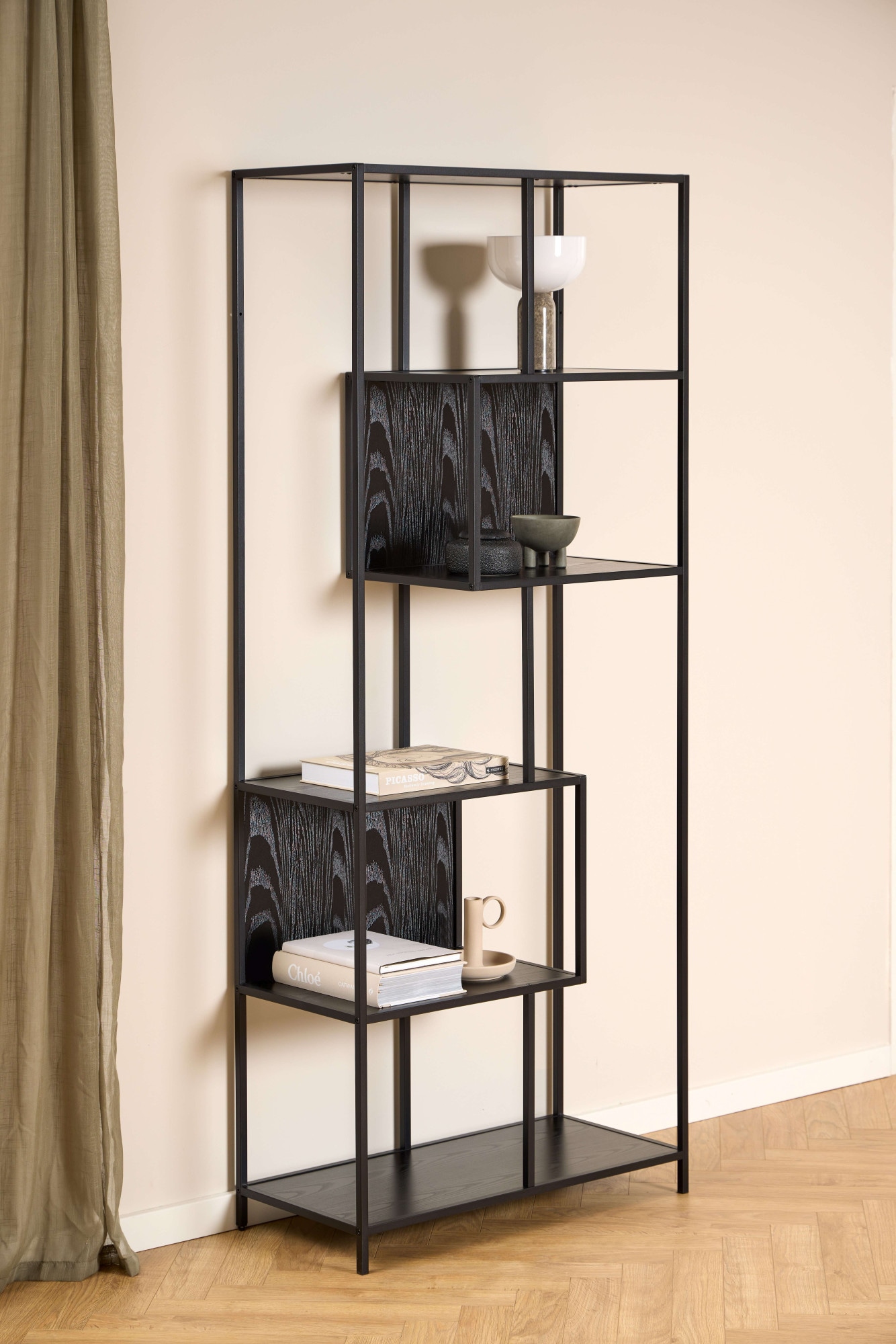 ACTONA GROUP Étagère à livres »Seaford, Standregal, Regal, Raumteiler« 77x35x185 cm,  cadre en acier noir, 5 étagères, module réversible, largeur 77 cm