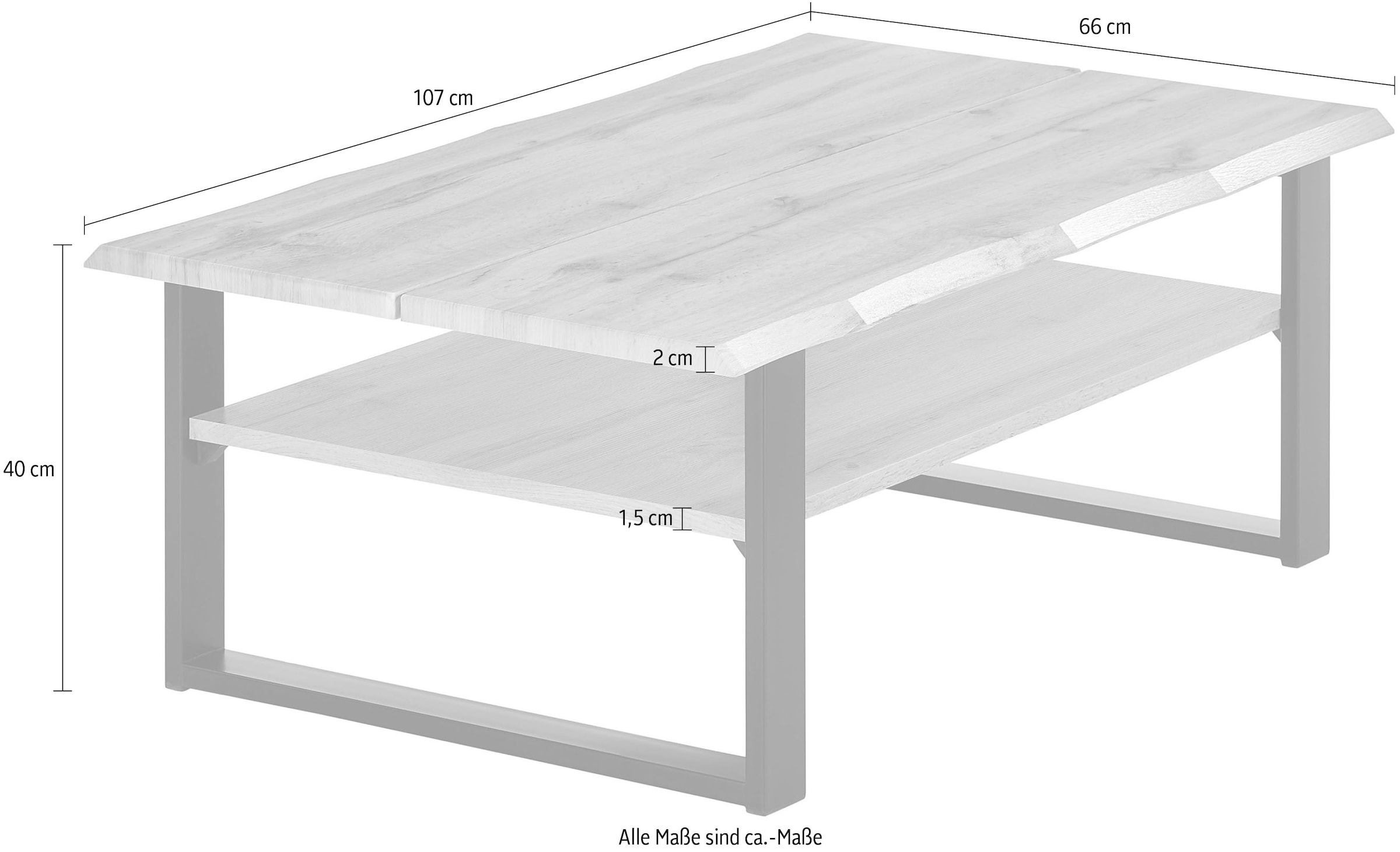 Stolkom Couchtisch »Venice Wohnzimmertisch mit Baumkante, BxHxT 107x40x66 cm« Baumkantenoptik, Industrial Style, 1 Ablageboden, Wotan Eiche Optik