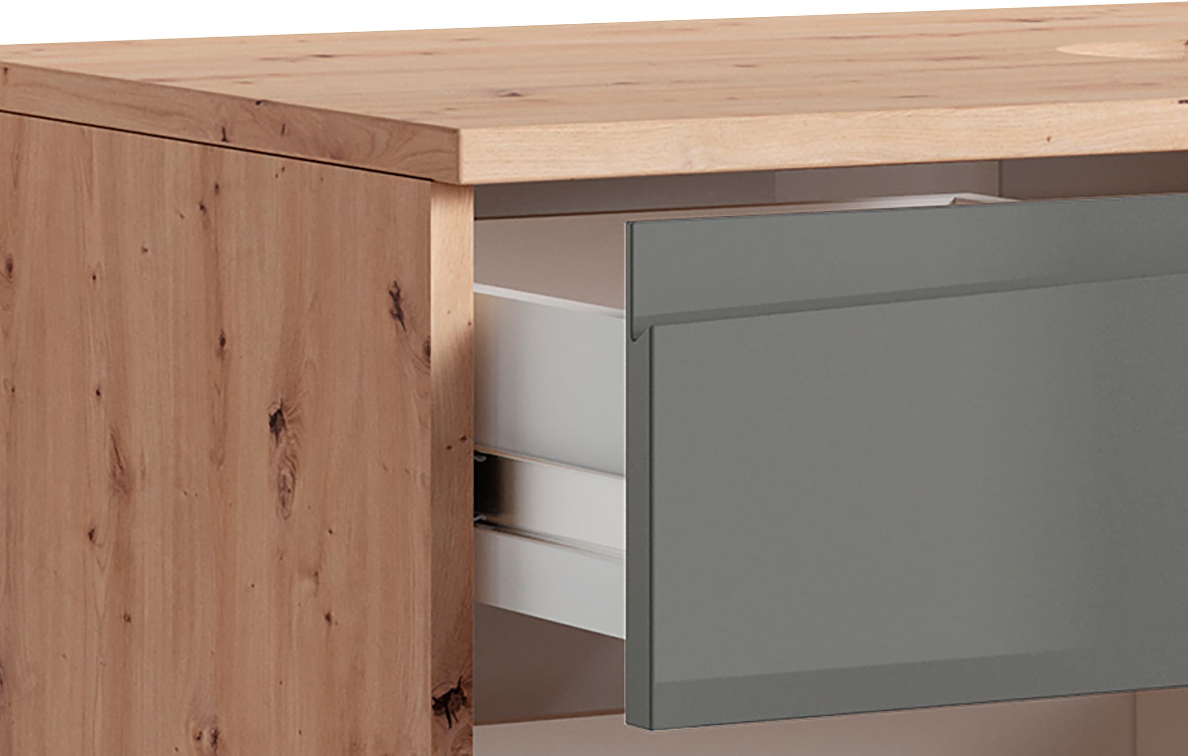 byLIVING Waschbeckenschrank »Shape« 1 Stk. tlg. für Aufsatzbecken mit asymetrischer Hochglanz Front, 2 Schubkästen