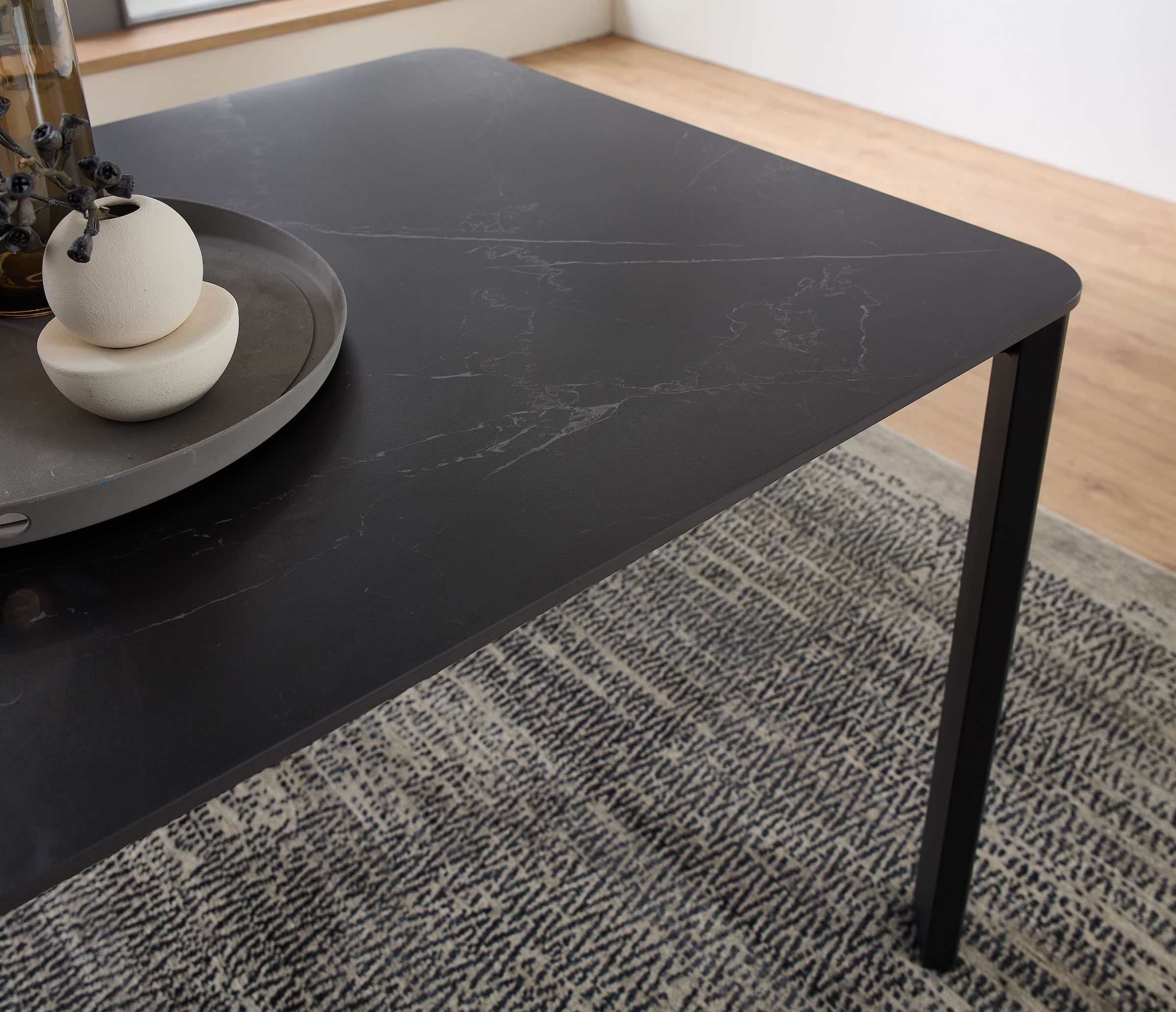 Stolkom Esstisch »Lenni Esszimmertisch Keramik, Schwarz marmoriert BxHxT 180x76x90 cm« Keramikoberfläche schwarz marmoriert, Metallgestell schwarz matt