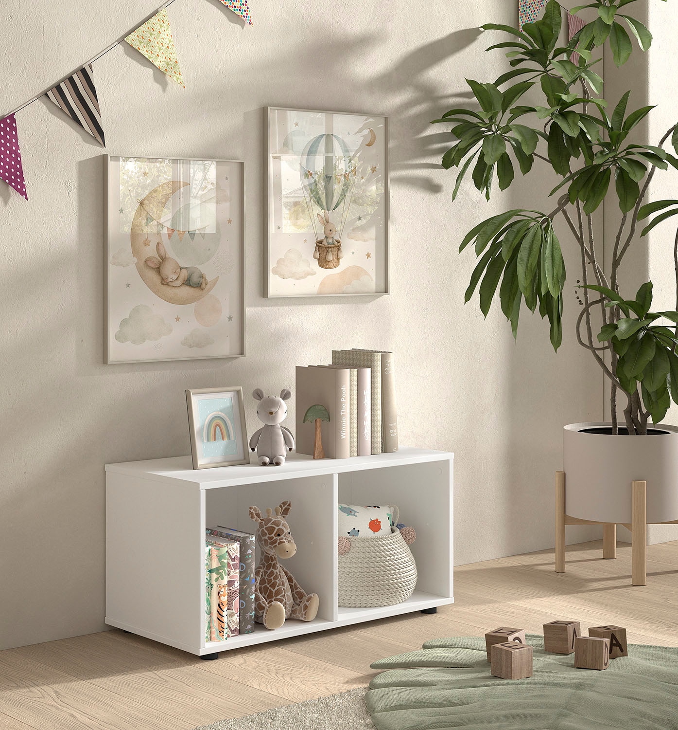 Vipack Lit de rangement »Primo, mit Absturzschutz, niedriger Bauhöhe ideal unter Dachschrägen« Pin blanc, incl. sommier à lattes roulant, option sans ou avec glissière