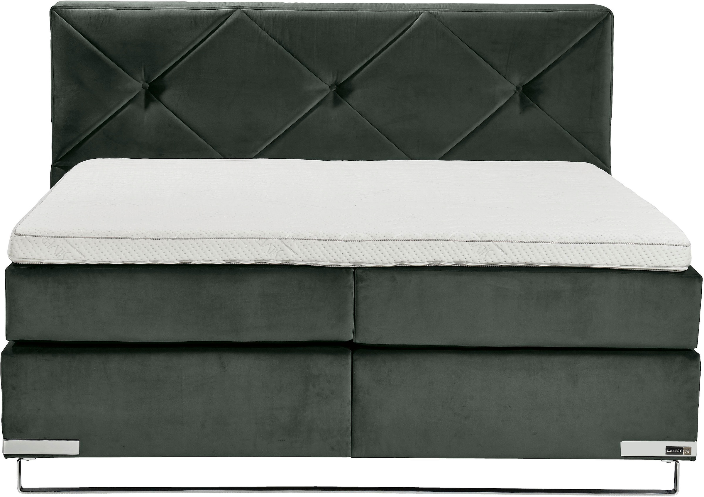 GALLERY M branded by Musterring Lit boxspring »Dubai« Kufe in Chrom, 3 Härtegrade, Kopfteil mit Knopfheftung