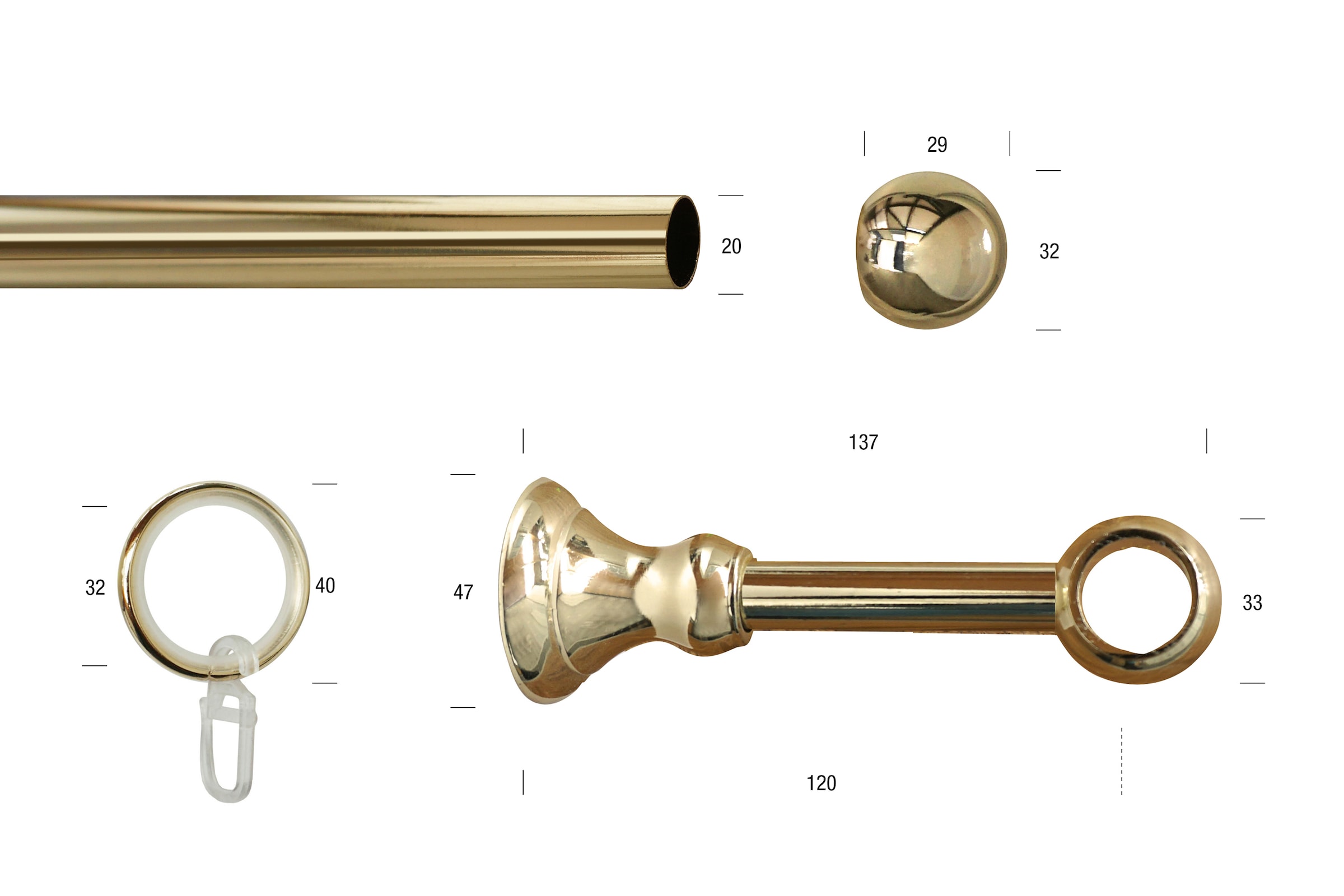 GARESA Gardinenstange »ANDREA« Ø 20 mm 1 läufig-läufig Wunschmasslänge Vorhanggarnitur, verlängerbar, Endknopf Kugel kurz, mit Ringen