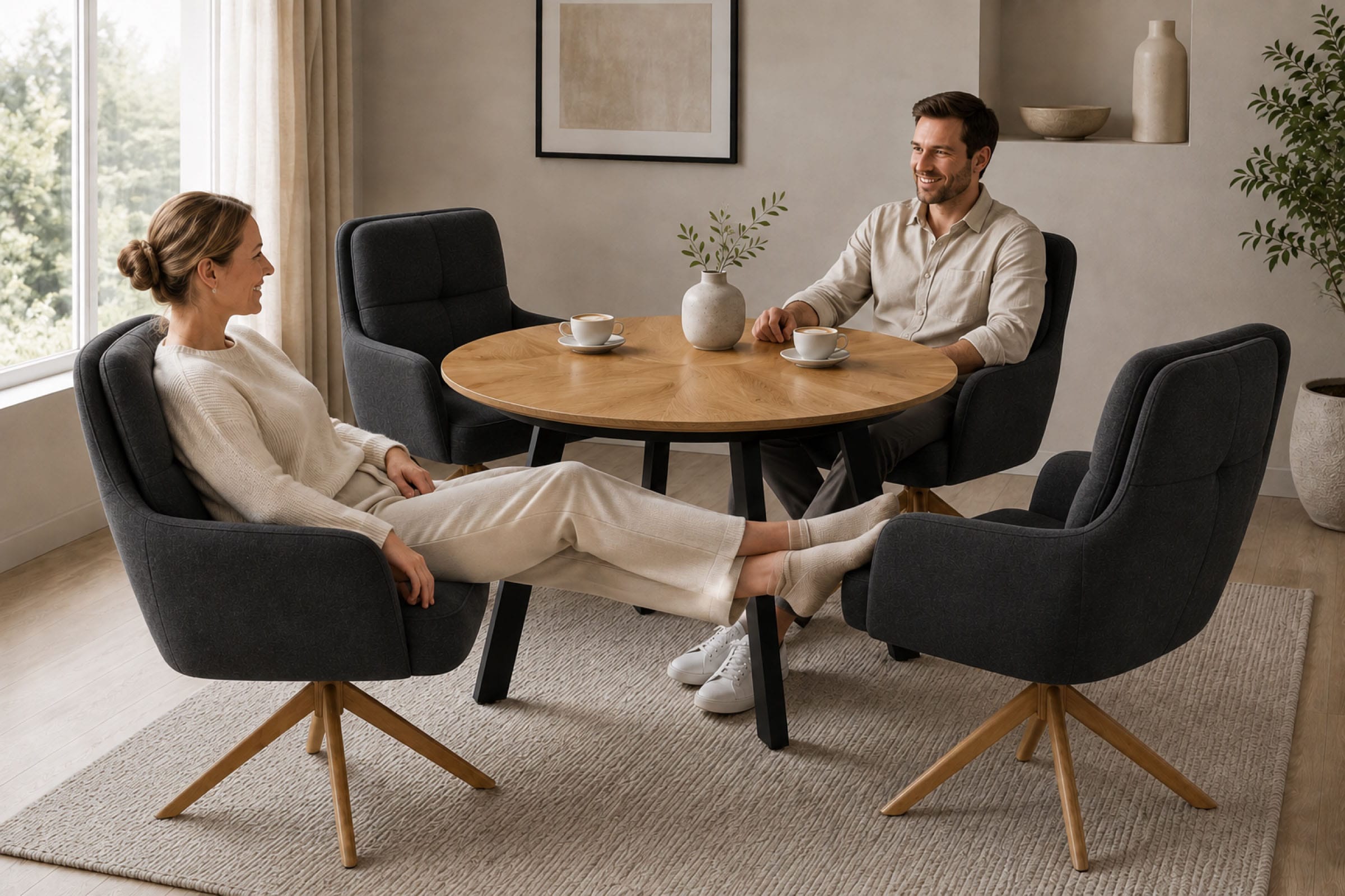 GOODproduct Chaise de salle à manger »Miami, 2er-Set, Federkern« (Ensemble) 2 cuisgemütlicher Armlehnstuhl mit Federkern, Fein-Webstoff und Holzoptik
