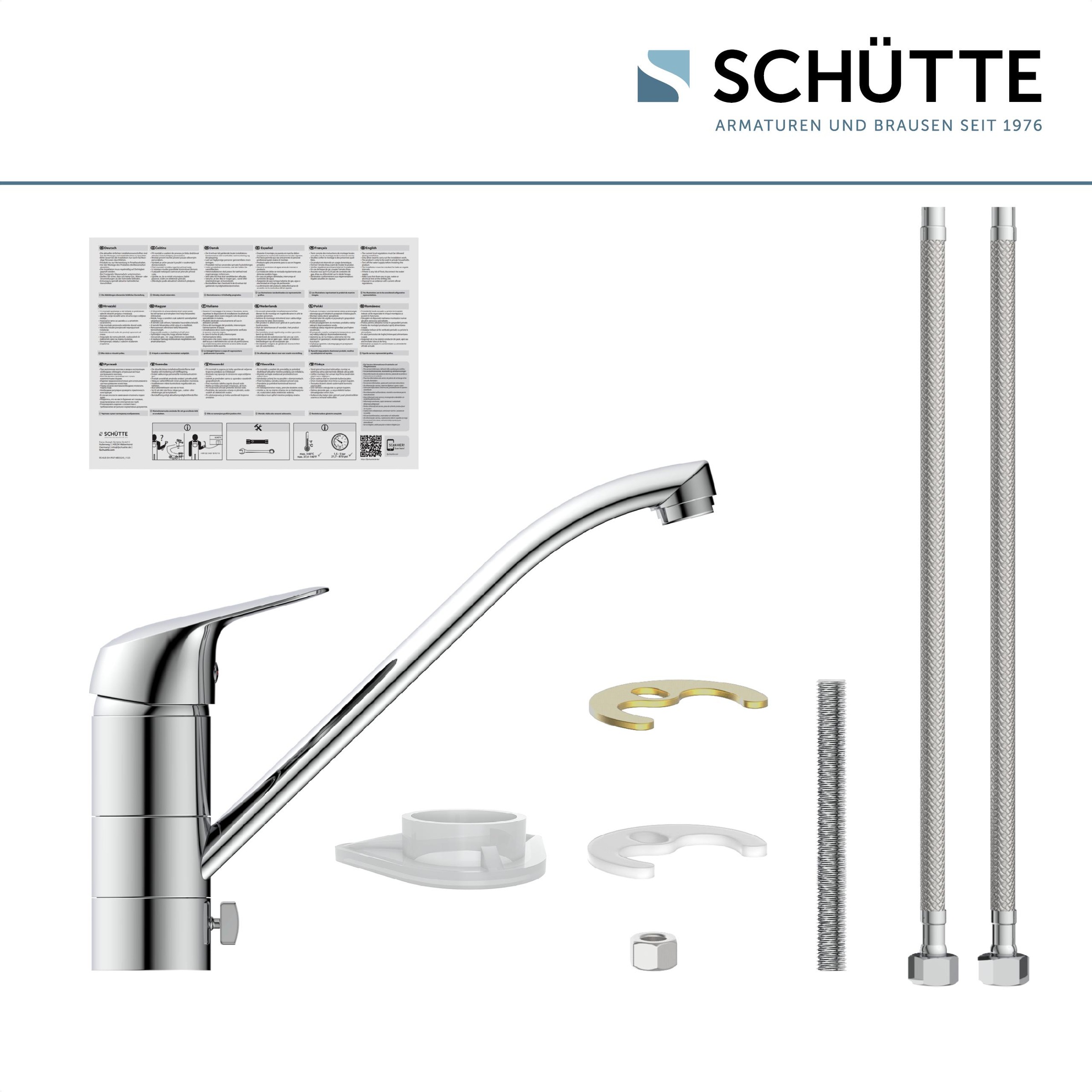 Schütte Robinet d'évier »LUCA« für Unterfenster-Montage, Wasserhahn Küche in Chrom, Hochdruck